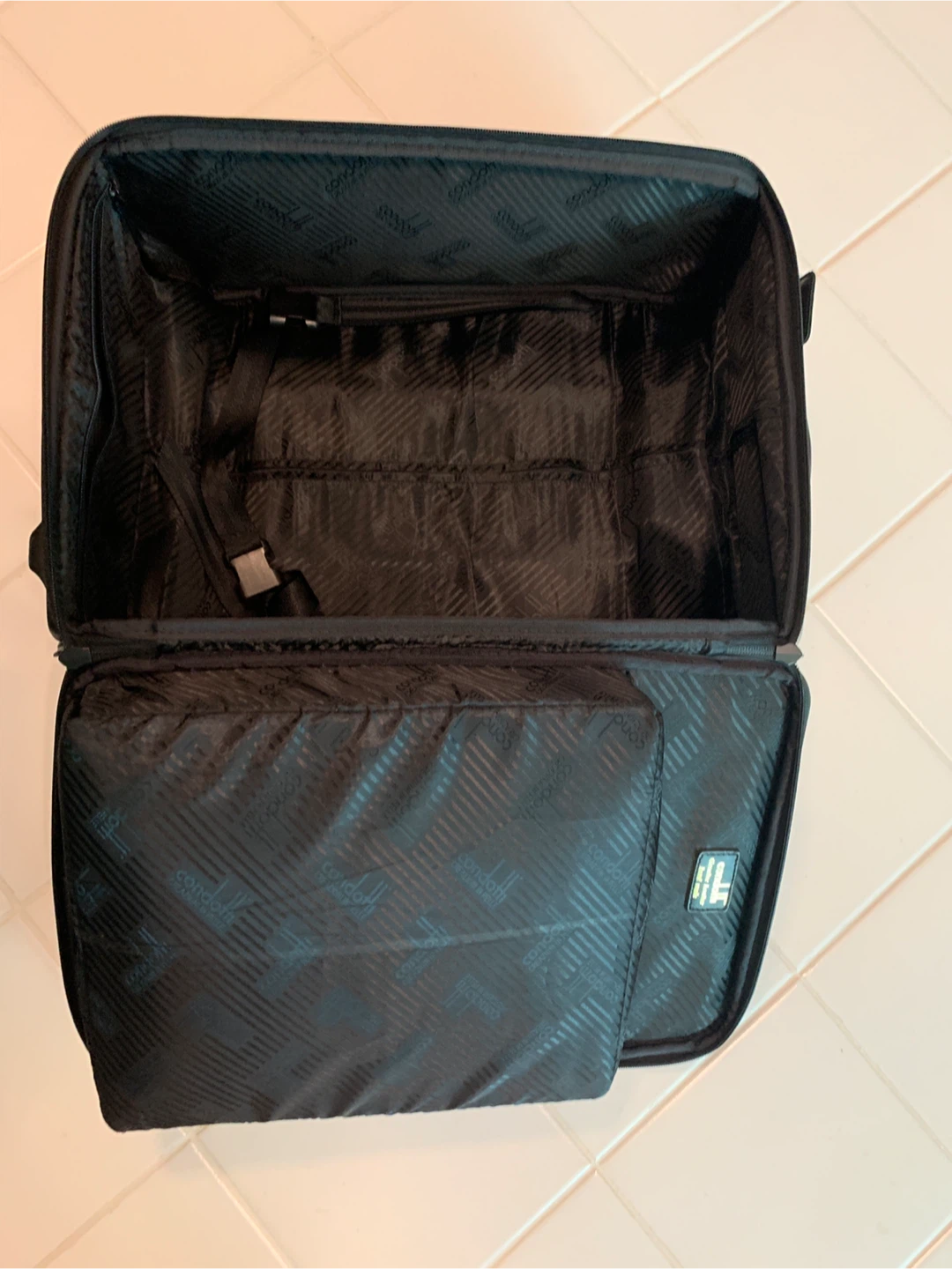 Black Leather Rolling Carry-On Suitcase - photo 3