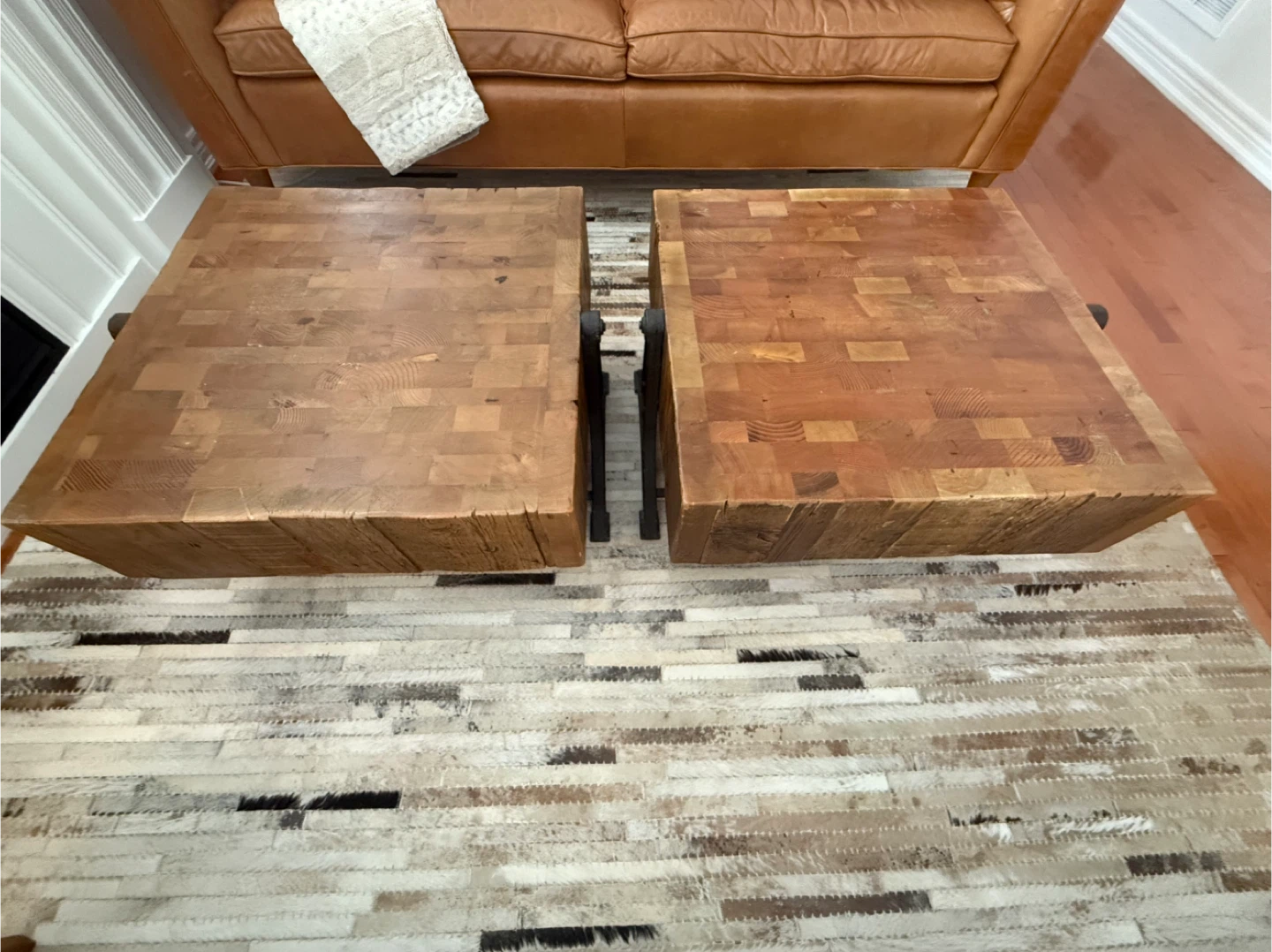 Industrial Butcher Block Coffee Tables - Set of 2