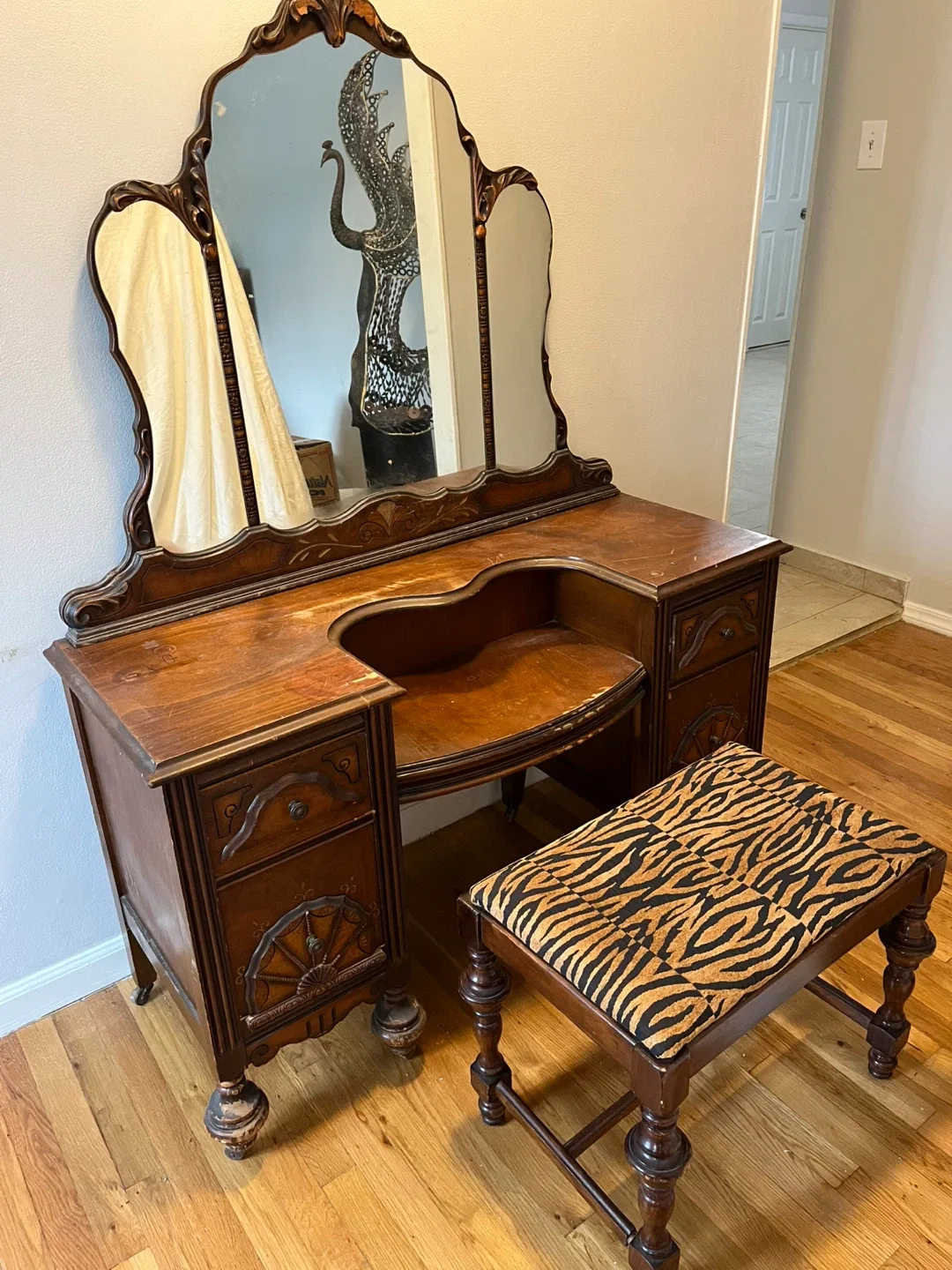 Antique Vanity with Mirror and Stool thumbnail