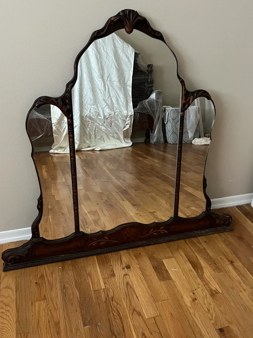 Antique Vanity Mirror - Ornate Wood Frame thumbnail