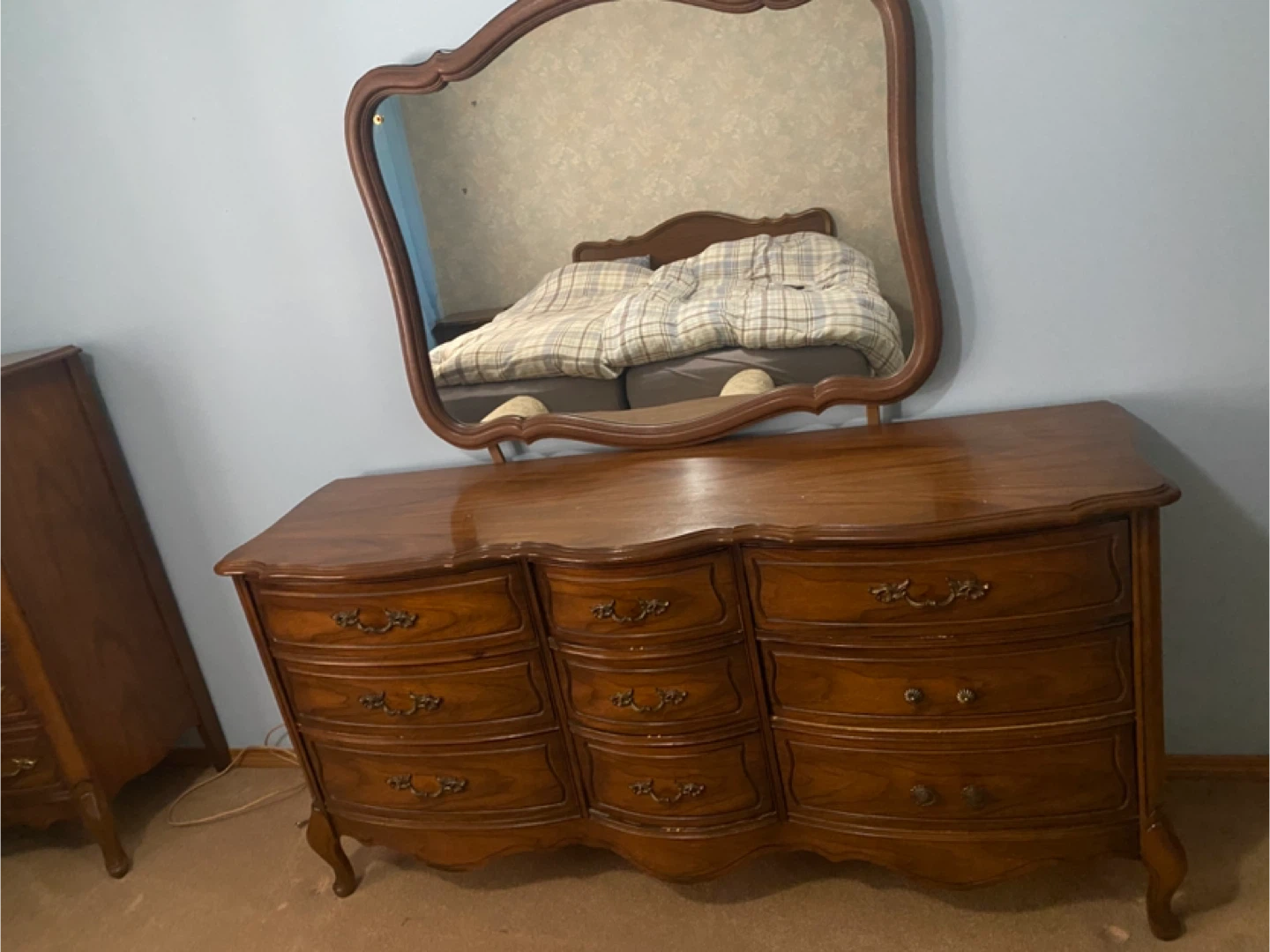 Vintage Wood Bedroom Set - Dresser, Mirror, Chest, Nightstand - photo 4