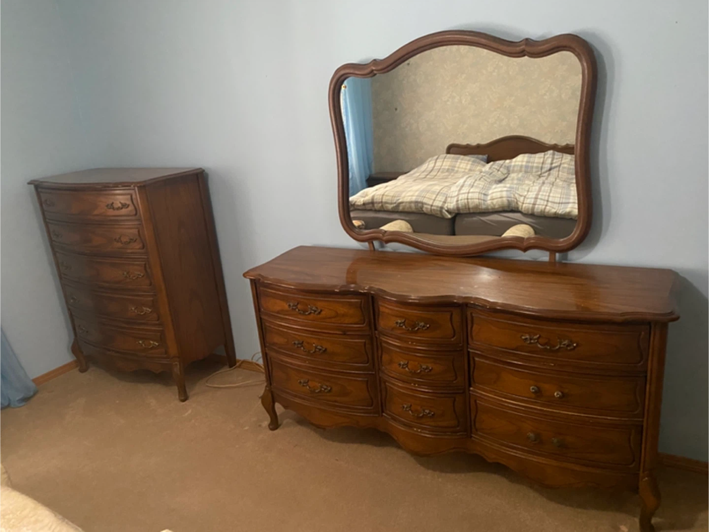 Vintage Wood Bedroom Set - Dresser, Mirror, Chest, Nightstand - photo 2