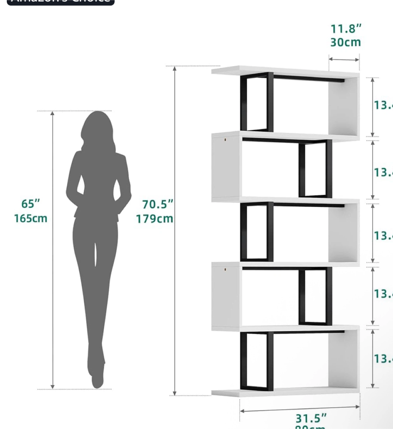 White Bookshelf, 6-Tier Leaning Bookcase - photo 3