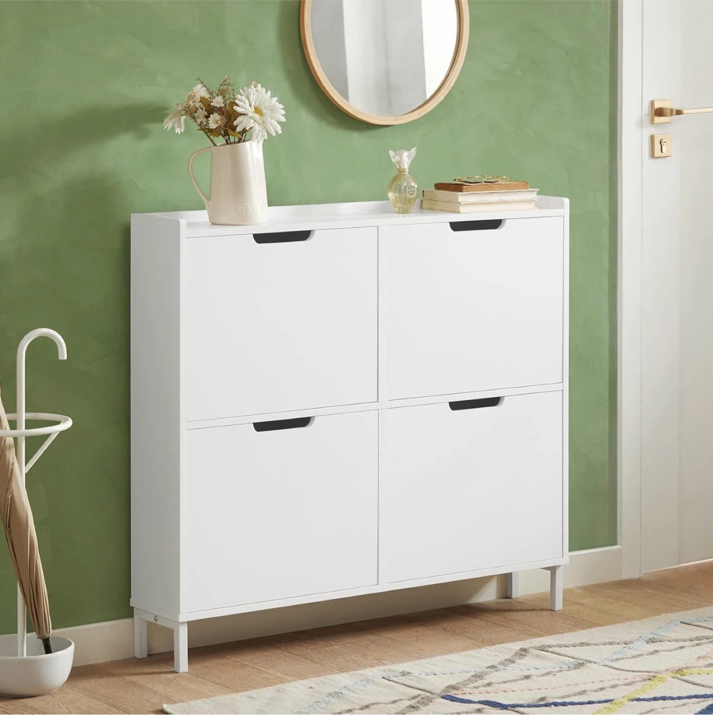 Haotian White Shoe Cabinet with 4 Flip-Drawers