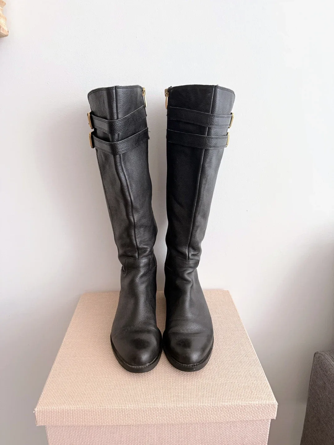 Franco Sarto Black Leather Riding Boots Size 7.5 image indicator(3)