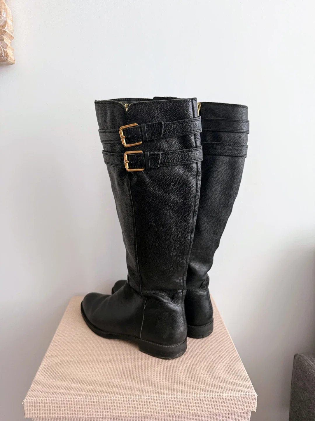 Franco Sarto Black Leather Riding Boots Size 7.5 image indicator(2)