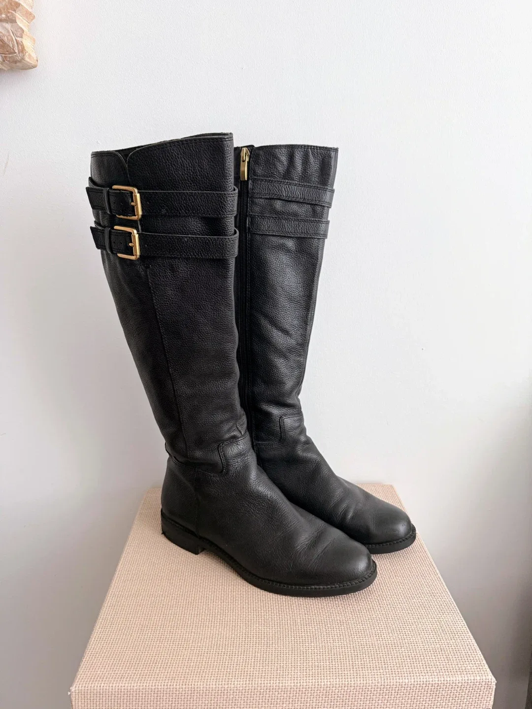 Franco Sarto Black Leather Riding Boots Size 7.5 thumbnail