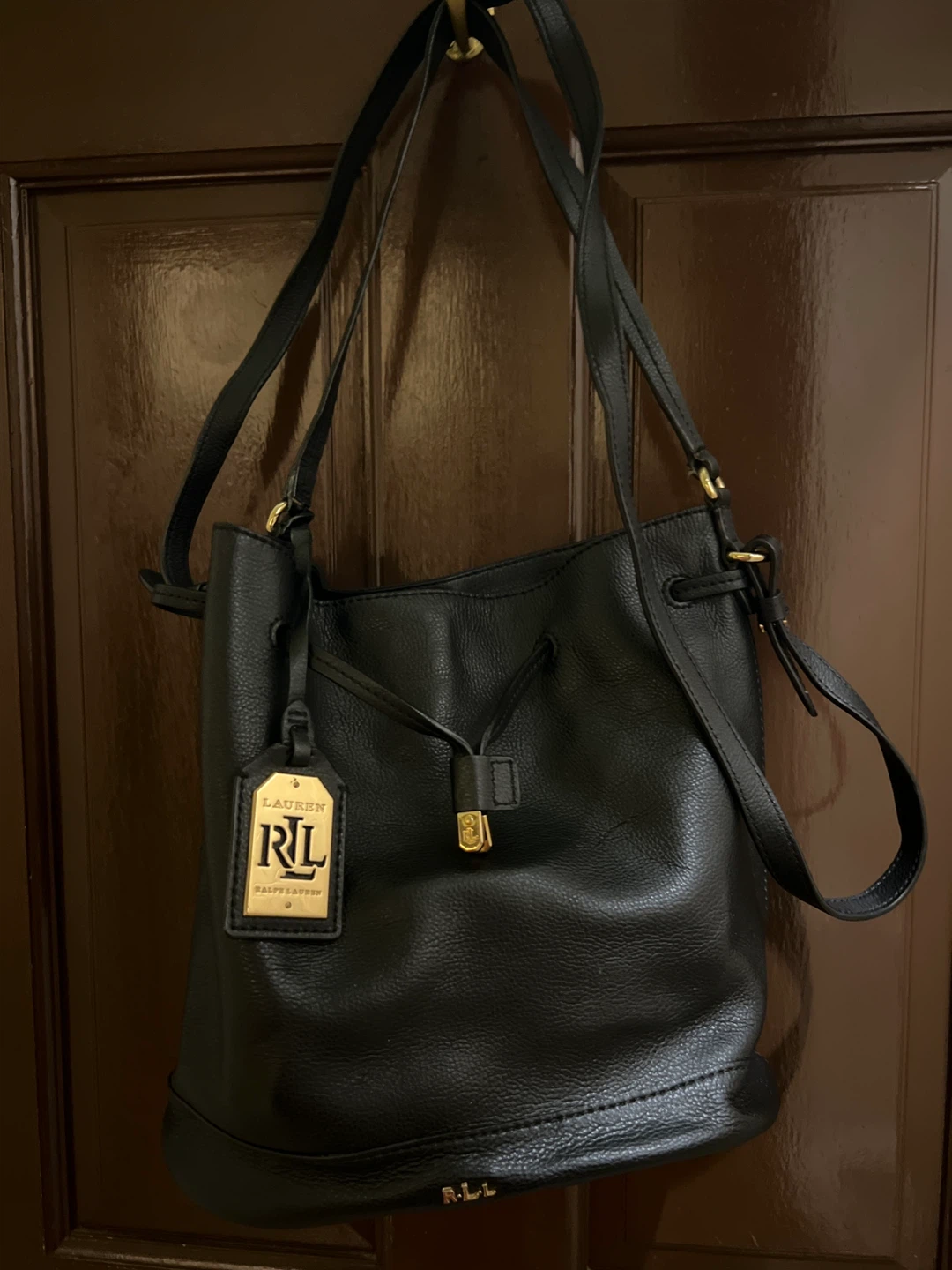 Lauren Ralph Lauren Black Leather Bucket Bag