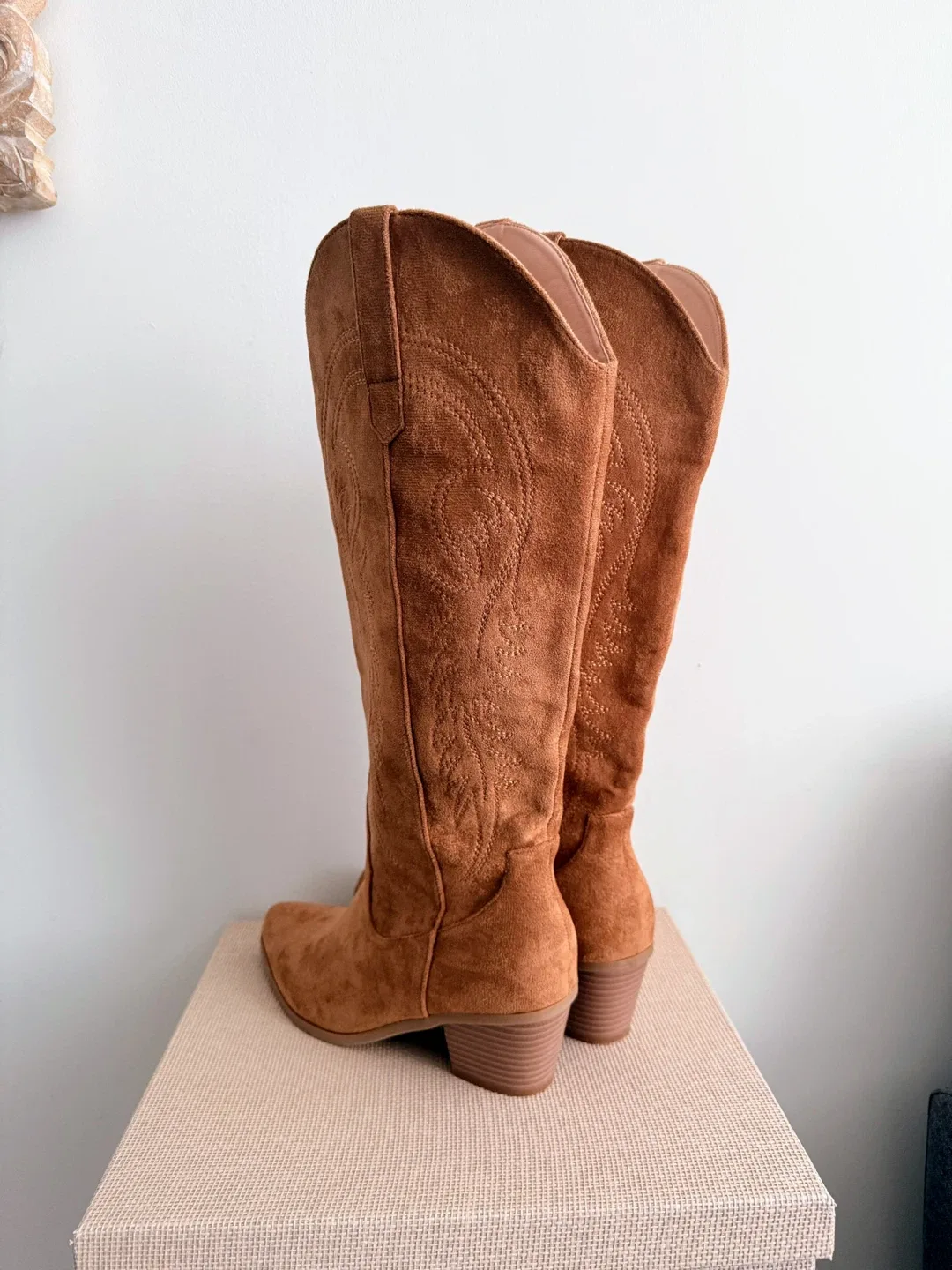 Brown Faux Suede Cowboy Boots Size 8 image indicator(3)