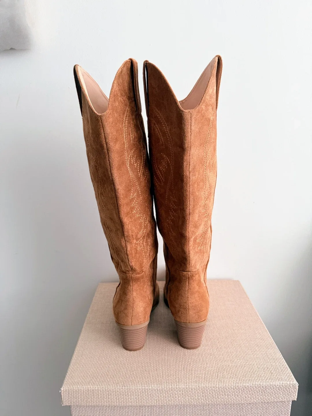 Brown Faux Suede Cowboy Boots Size 8 image indicator(2)