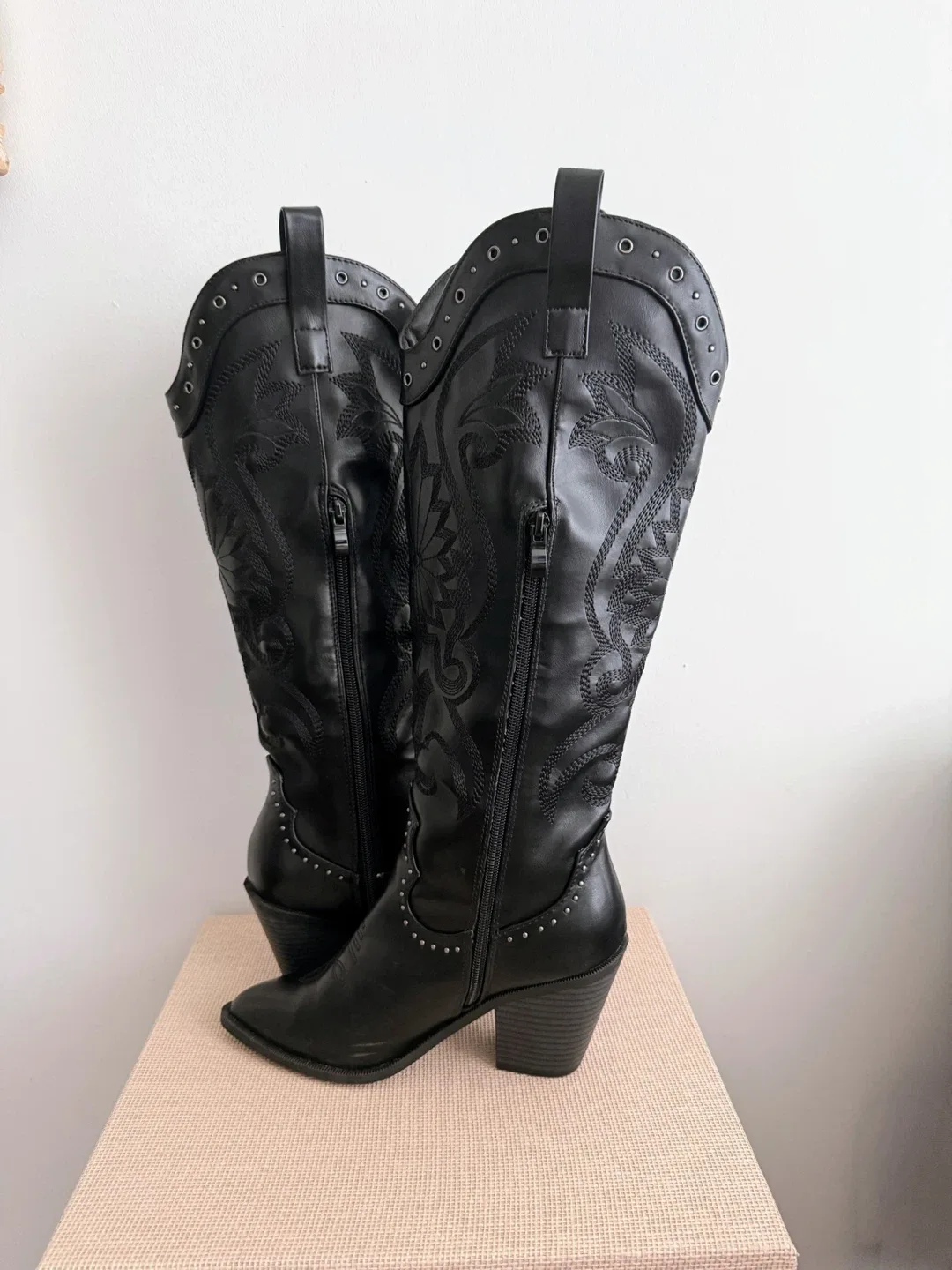 Black Faux Leather Cowboy Boots Size 7 image indicator(4)