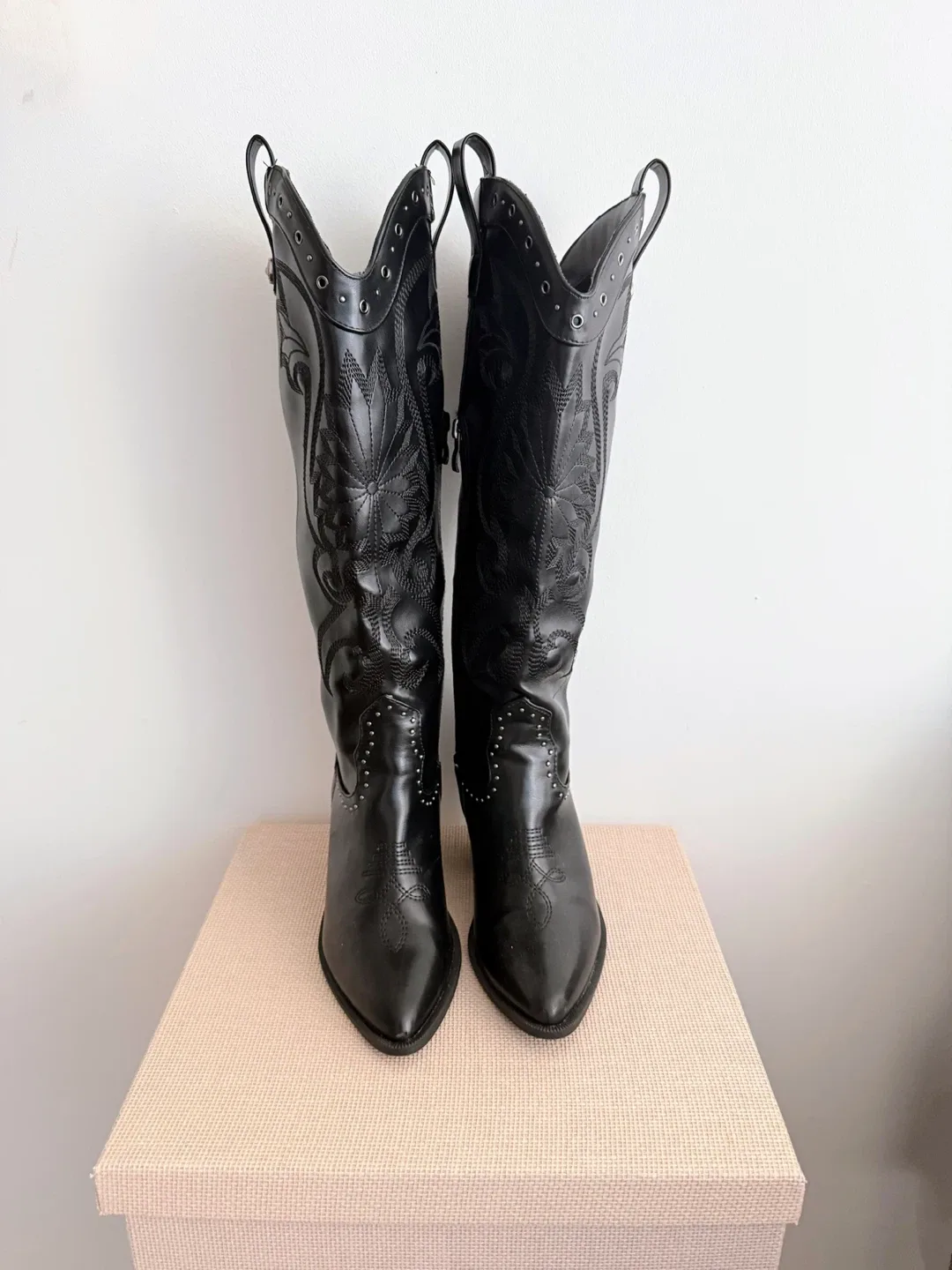 Black Faux Leather Cowboy Boots Size 7 image indicator(3)