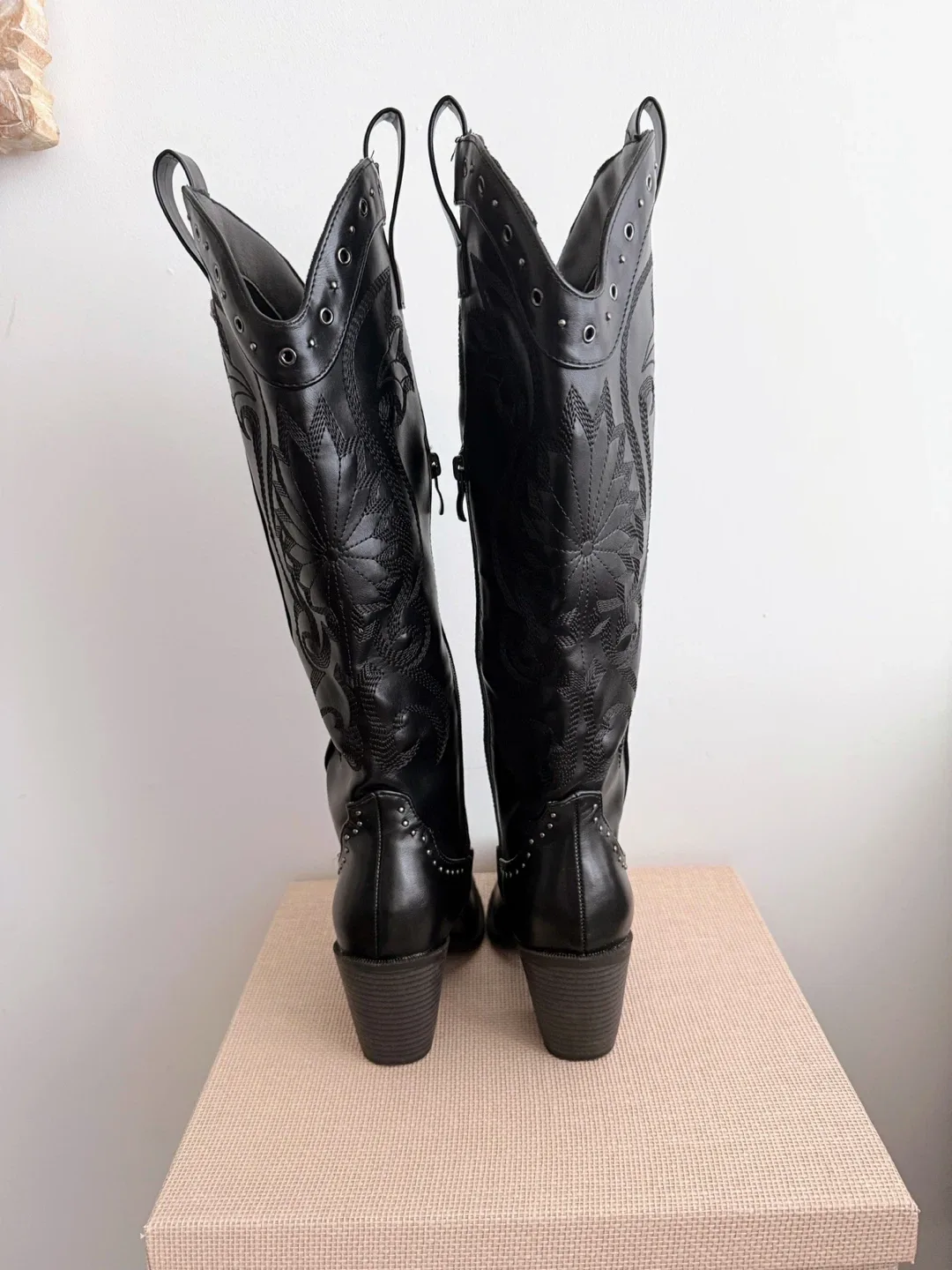 Black Faux Leather Cowboy Boots Size 7 image indicator(5)