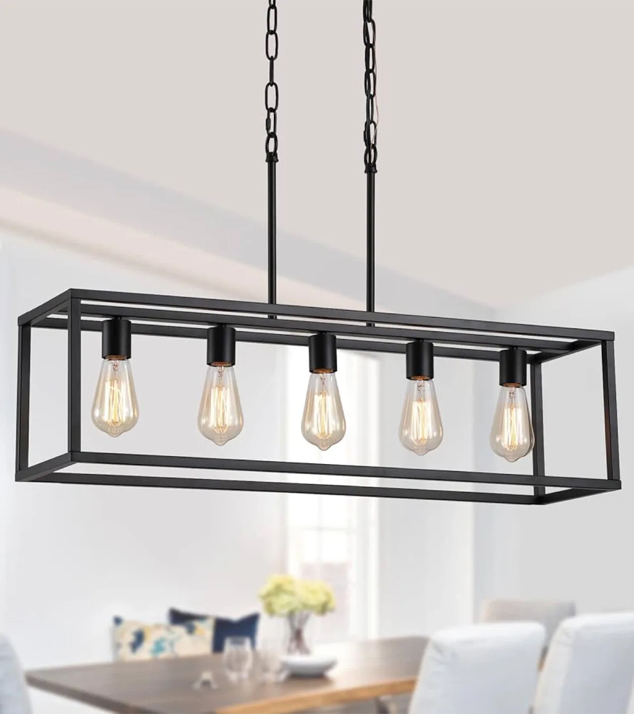 AMZASA Black Farmhouse Chandelier 5 - Light Fixture - BNIB thumbnail