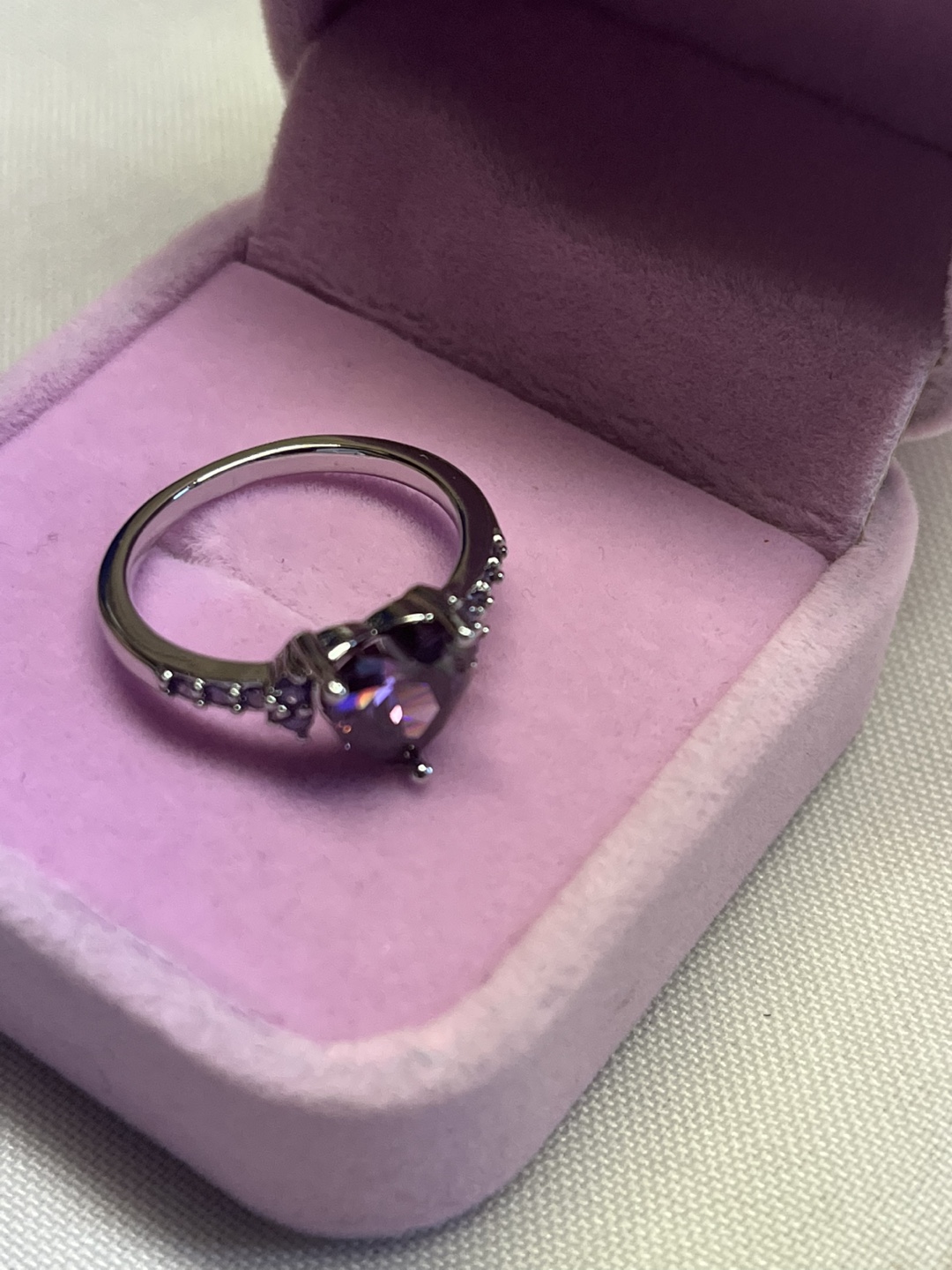 Beautiful heart shaped amethyst romantic silver ring - photo 4