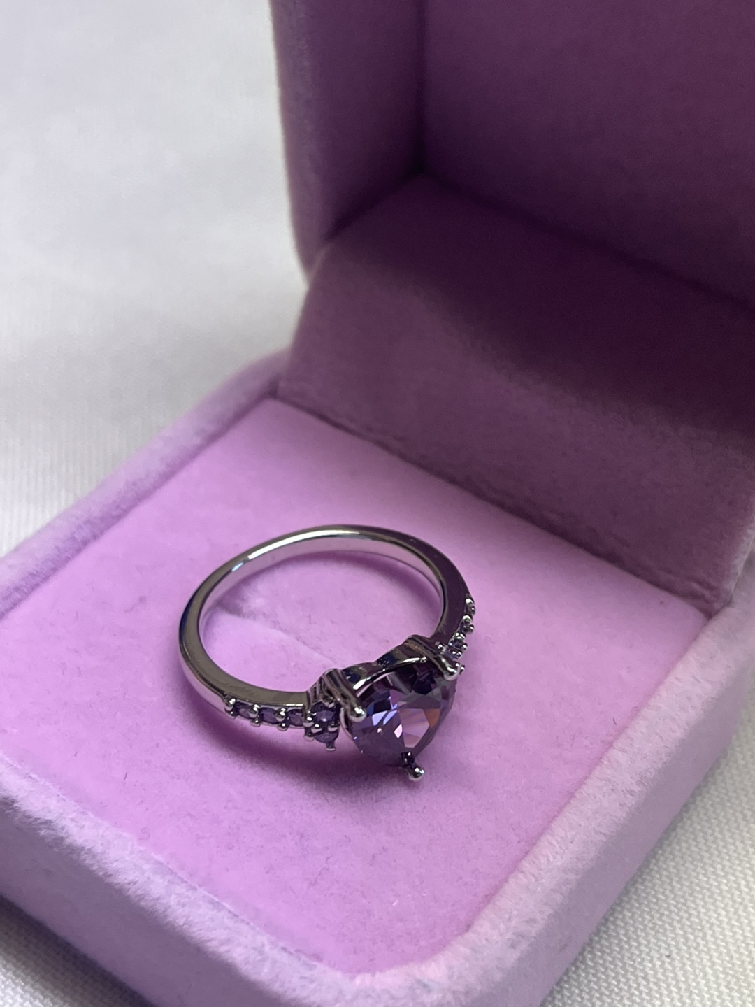 Beautiful heart shaped amethyst romantic silver ring - photo 5