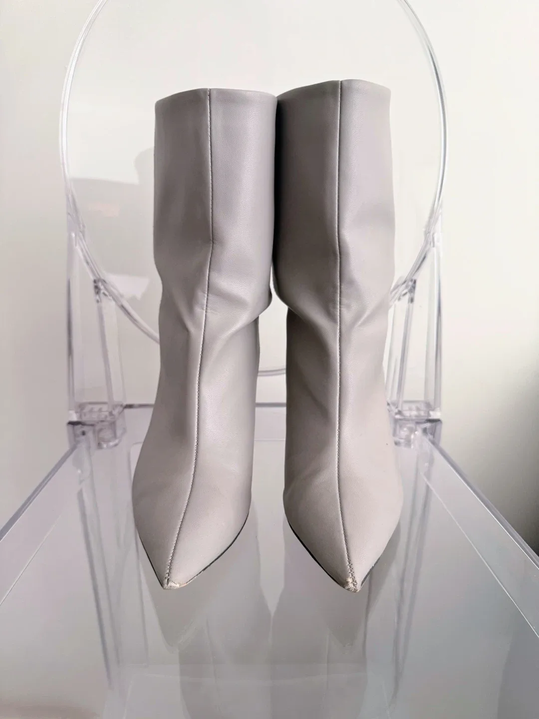 Zara Grey Leather Kitten Heel Boots Size 38 image indicator(2)