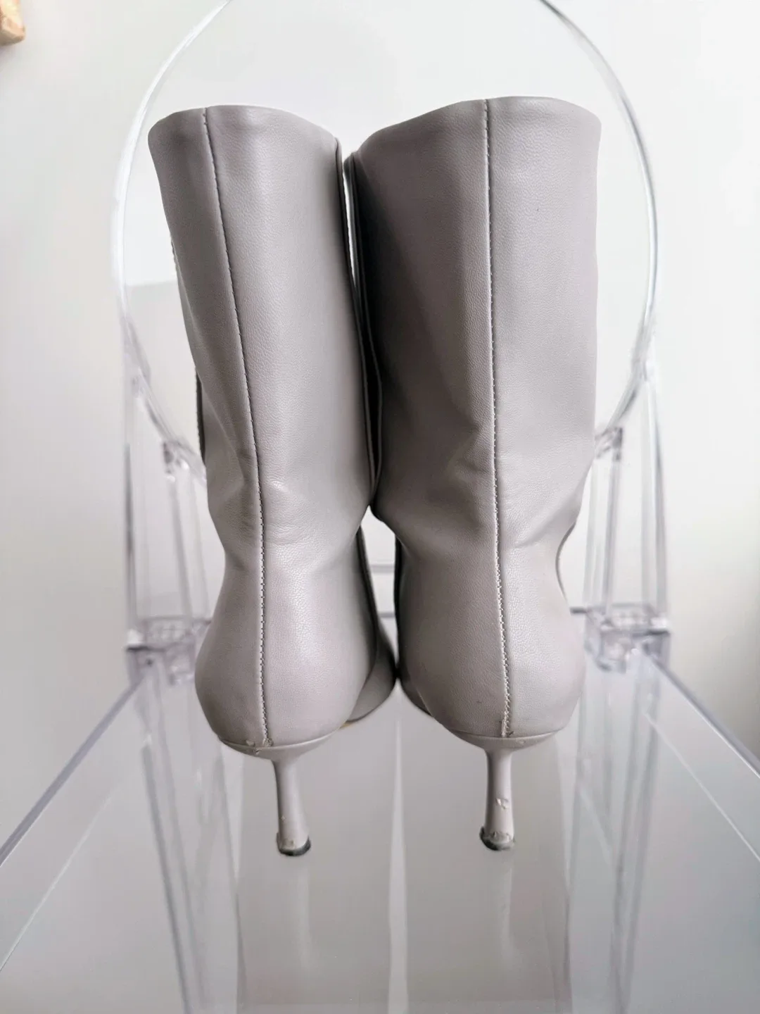 Zara Grey Leather Kitten Heel Boots Size 38 image indicator(5)