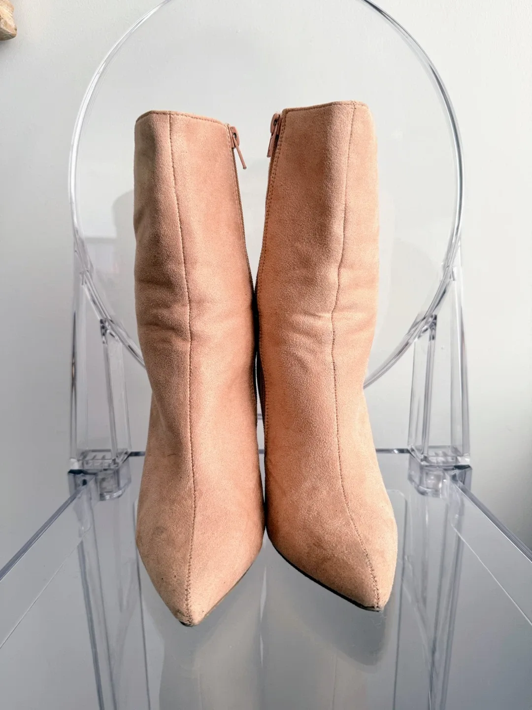 Beige Suede Stiletto Boots Size 8 image indicator(3)