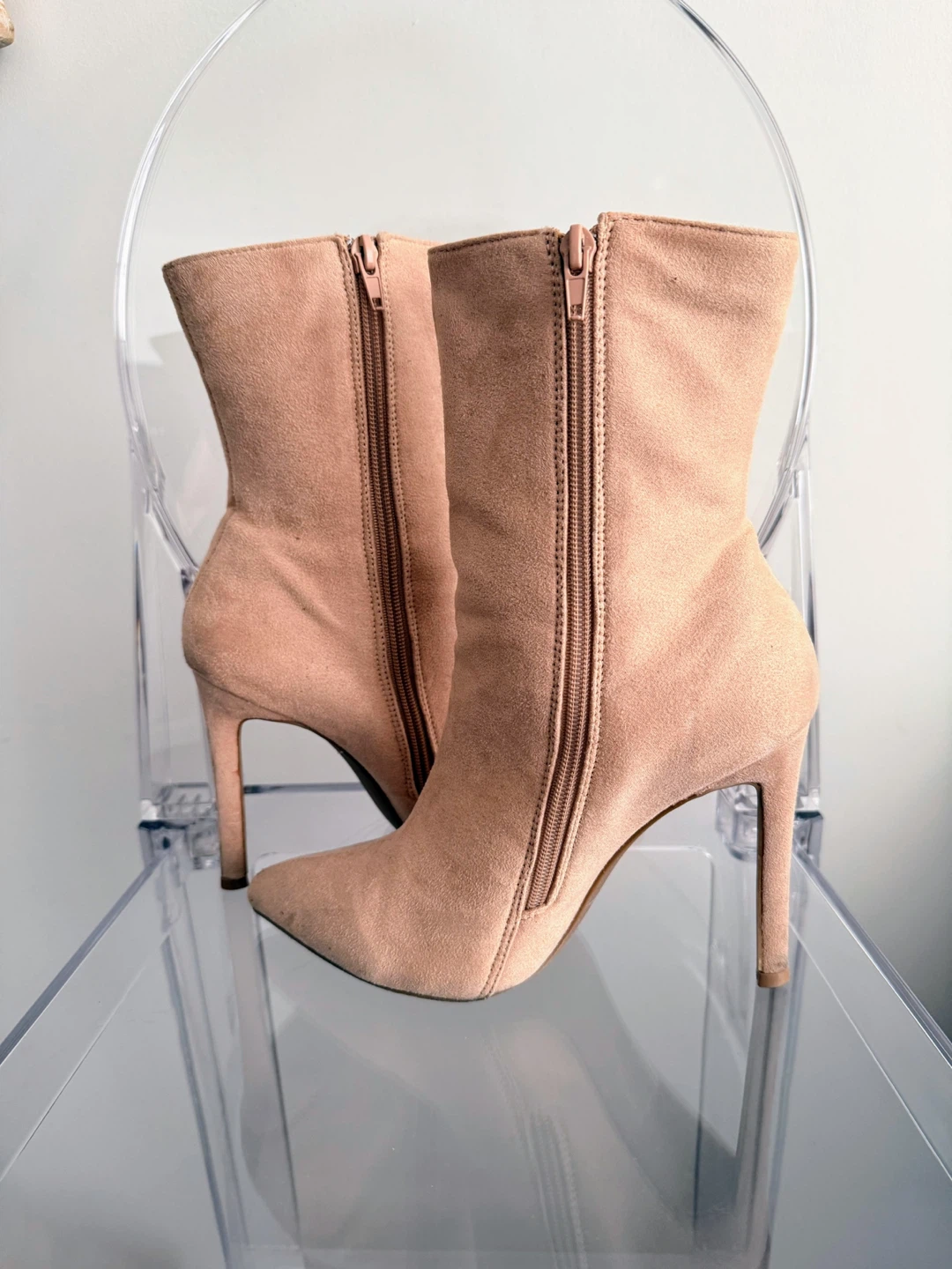 Beige Suede Stiletto Boots Size 8 - photo 4