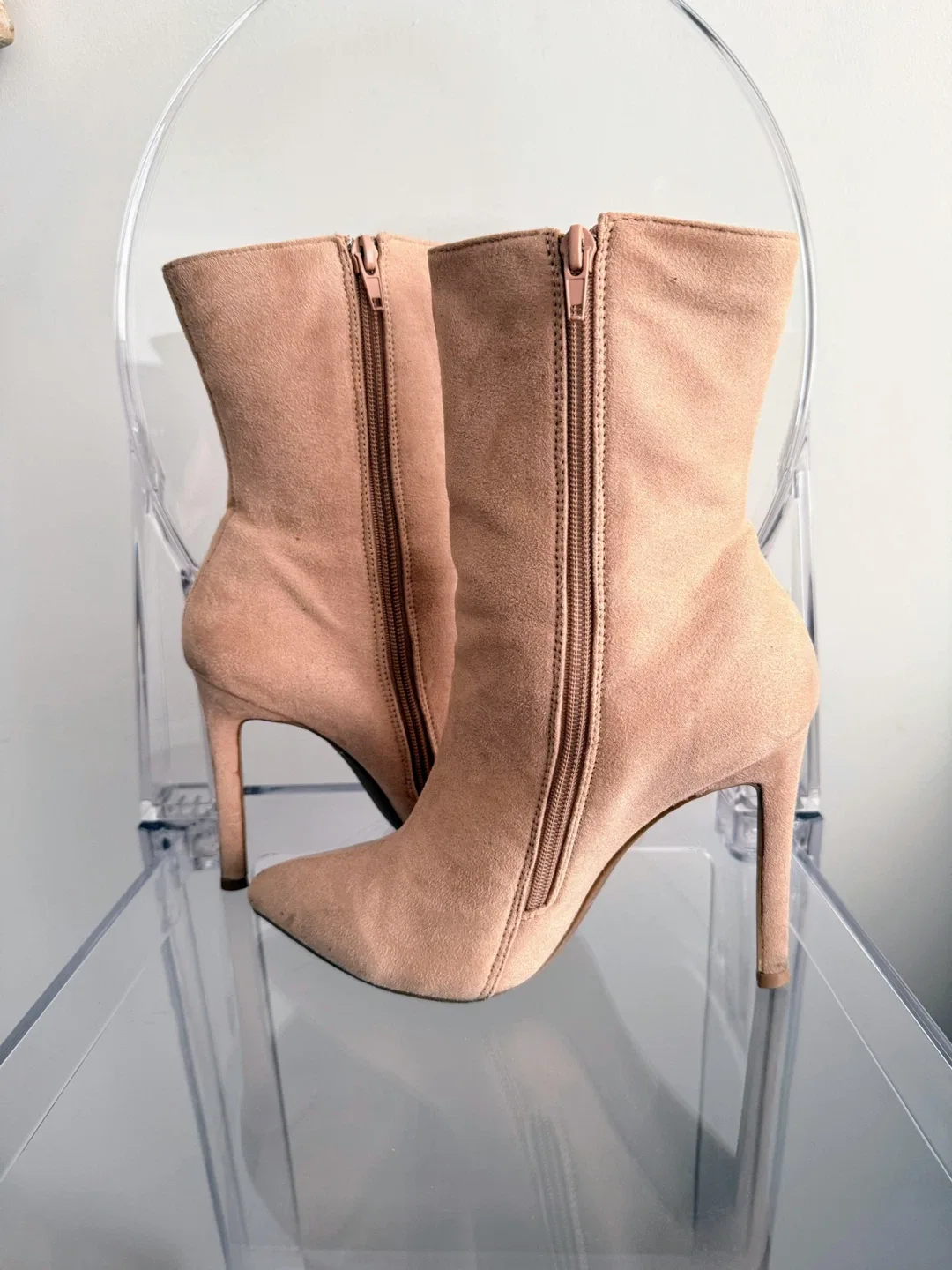 Beige Suede Stiletto Boots Size 8 image indicator(4)