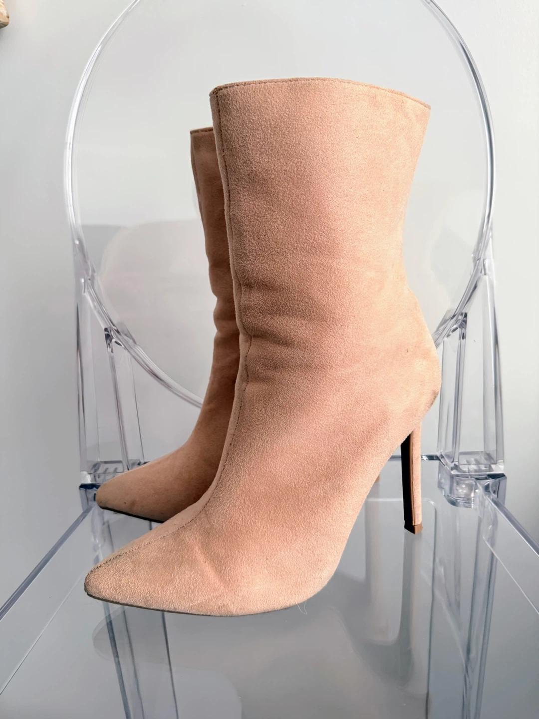 Beige Suede Stiletto Boots Size 8