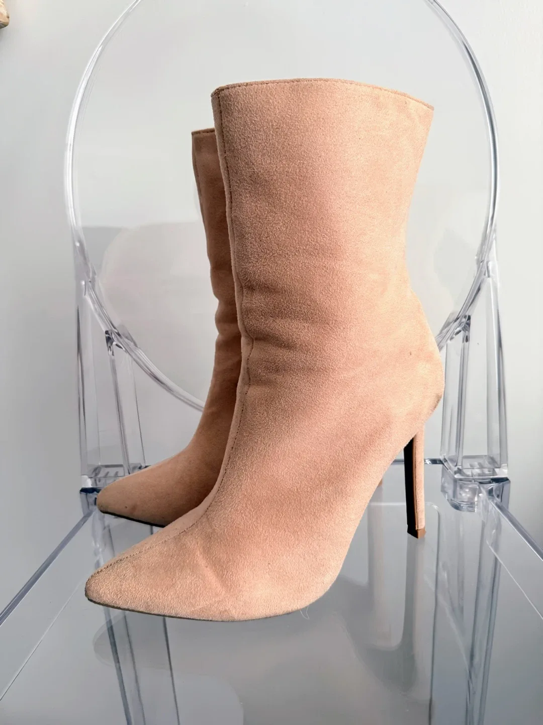 Beige Suede Stiletto Boots Size 8 thumbnail