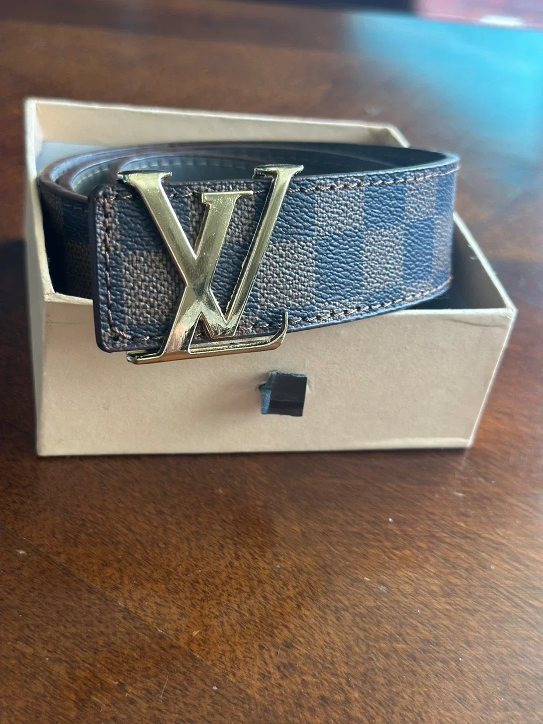 Louis Vuitton Brown Checkered Belt Size 37 image indicator(2)
