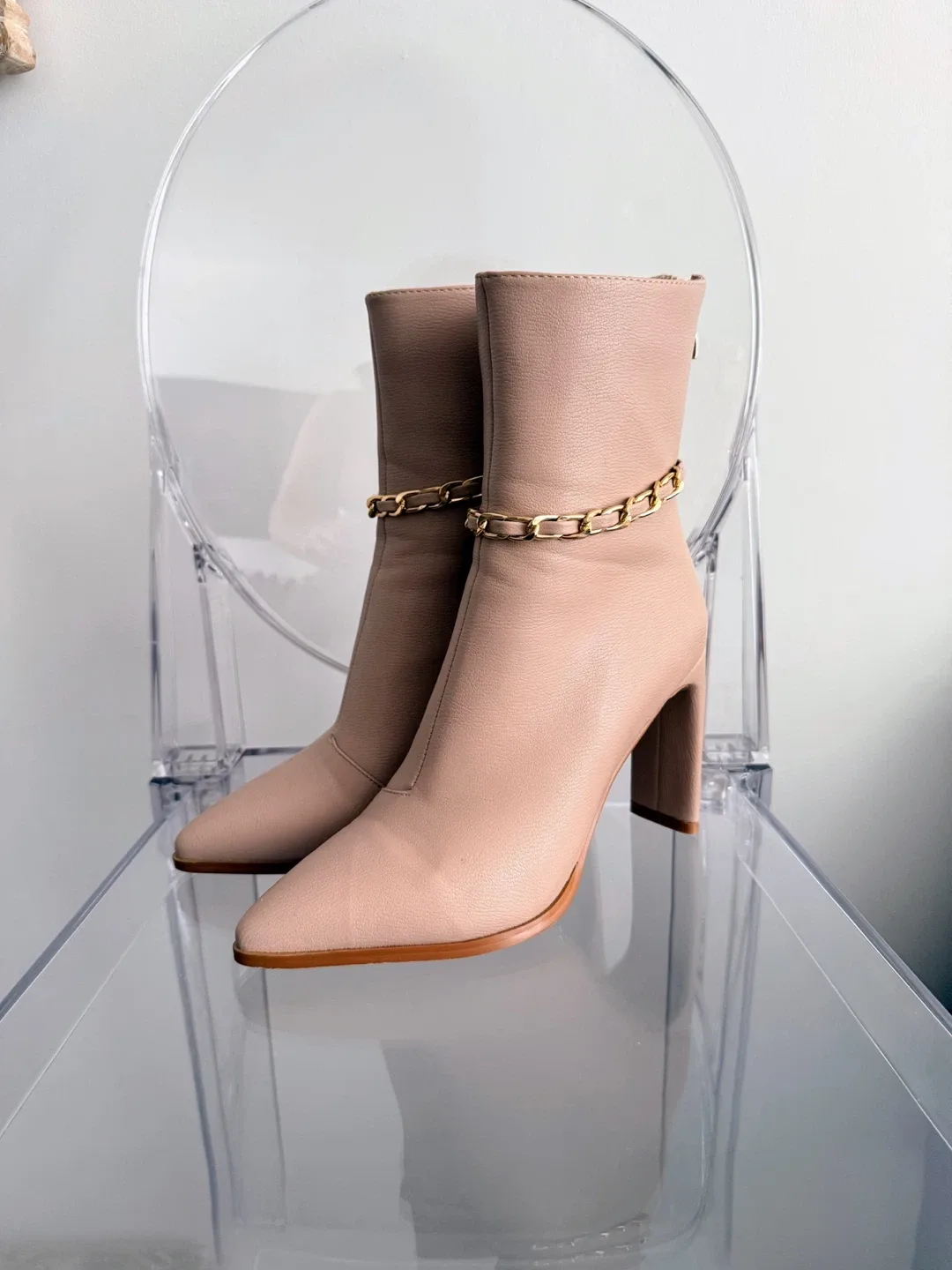 Beige Leather Boots Size 7 thumbnail