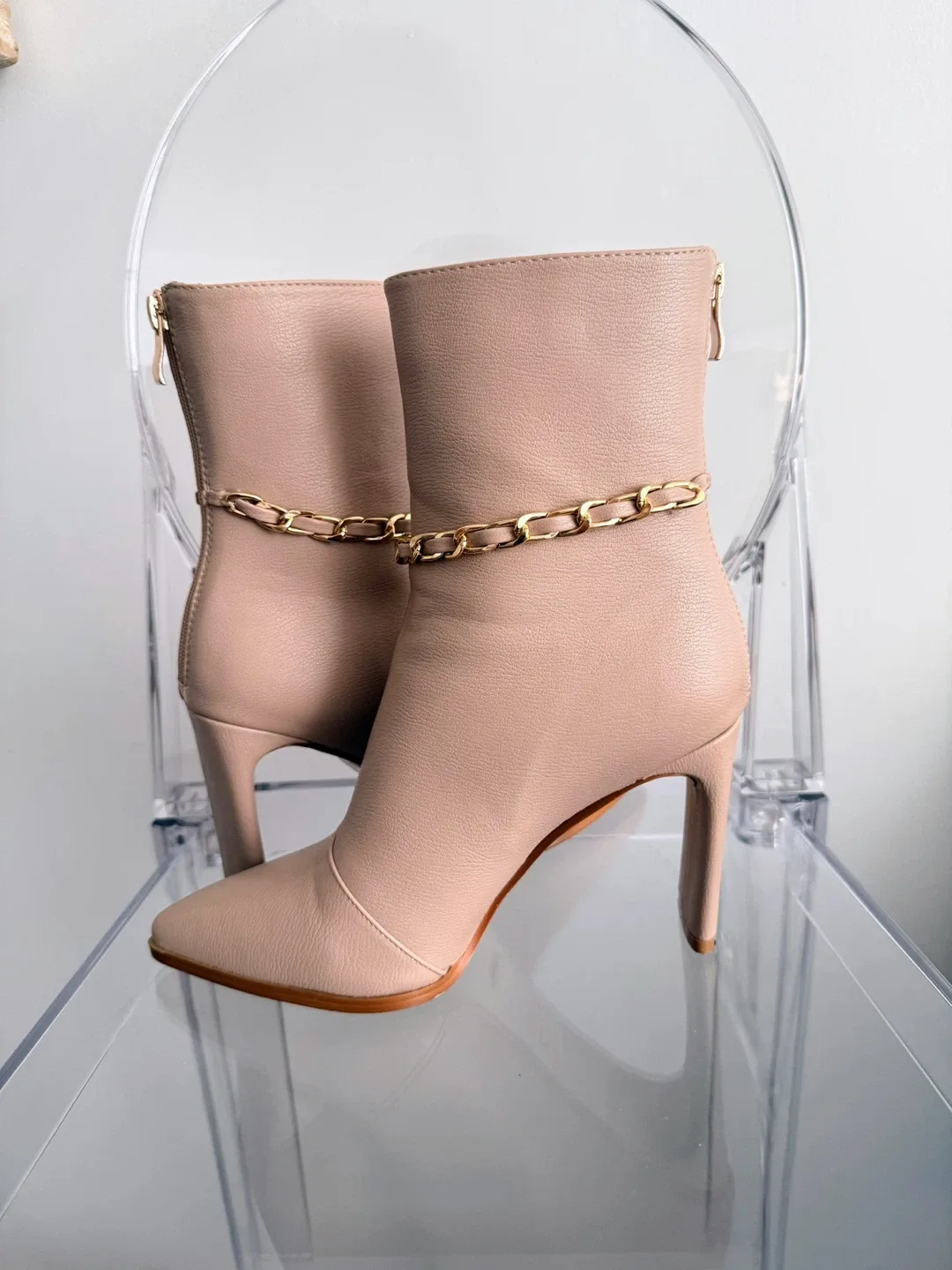 Beige Leather Boots Size 7 image indicator(4)