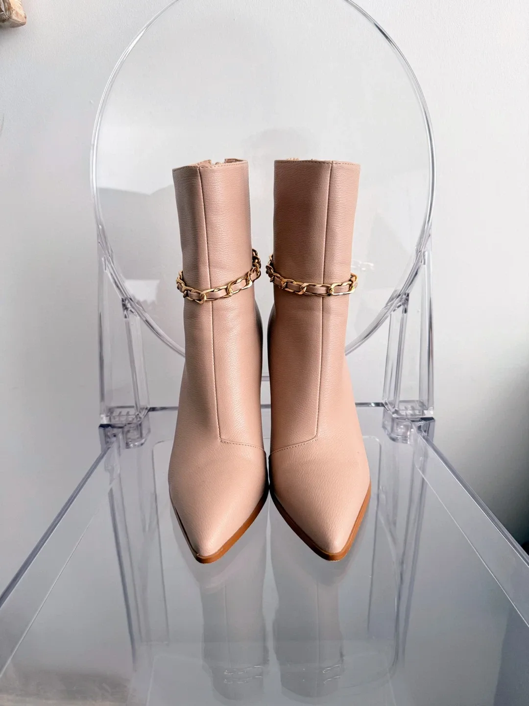 Beige Leather Boots Size 7 image indicator(3)