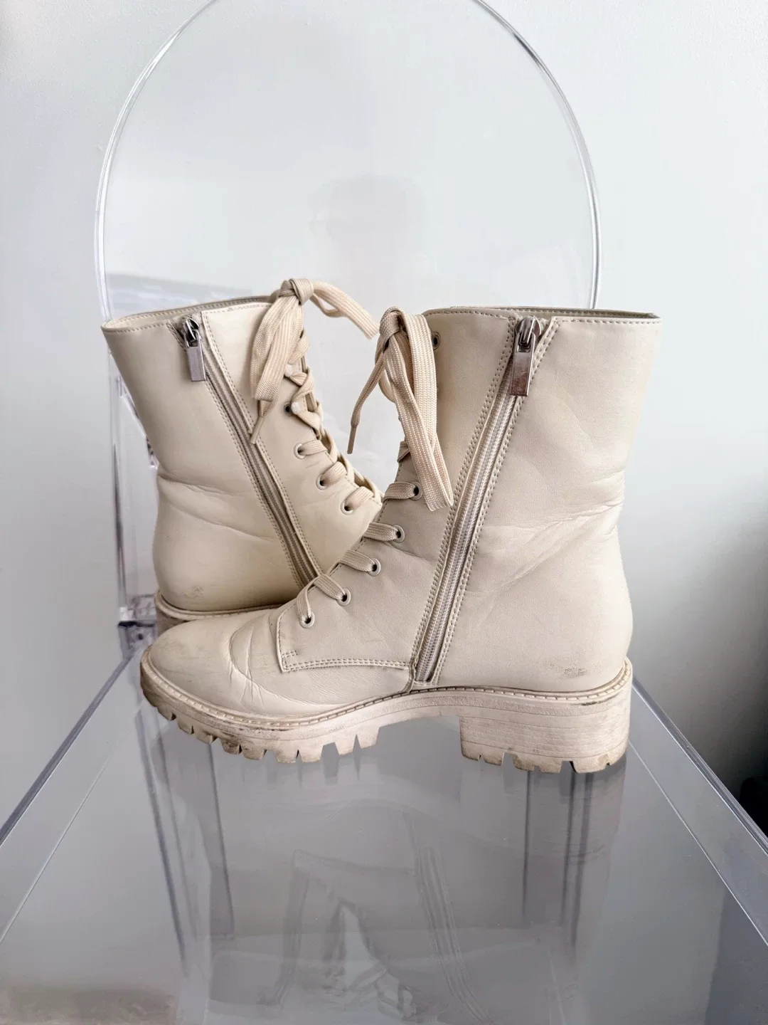 Beige Lace-up Boots Size 8 image indicator(4)