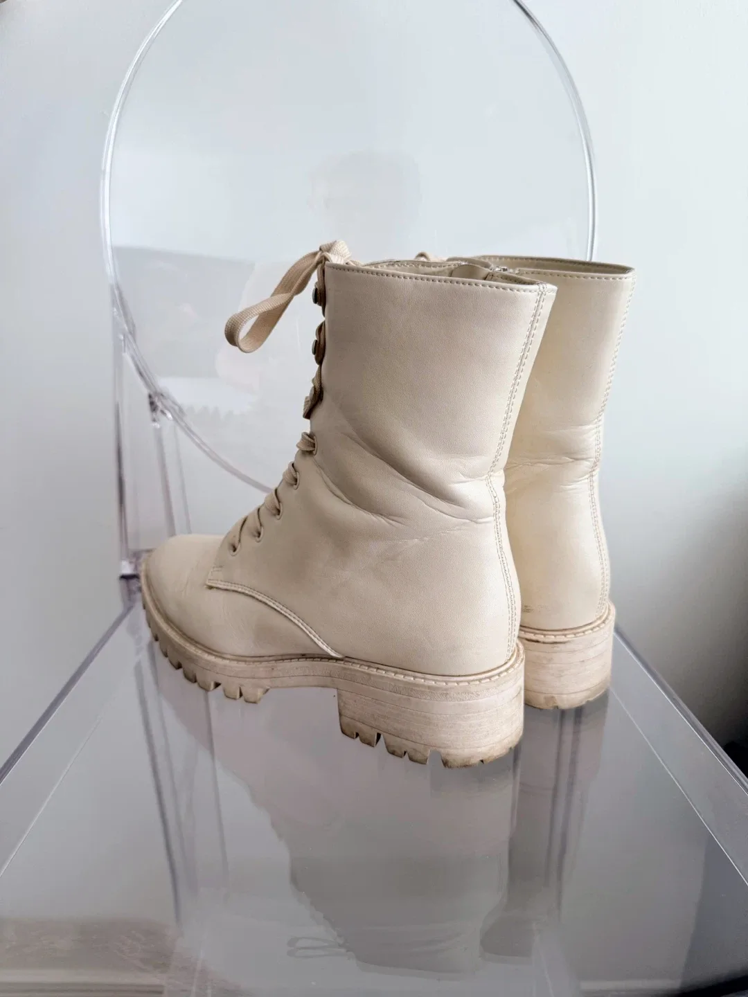 Beige Lace-up Boots Size 8 image indicator(3)