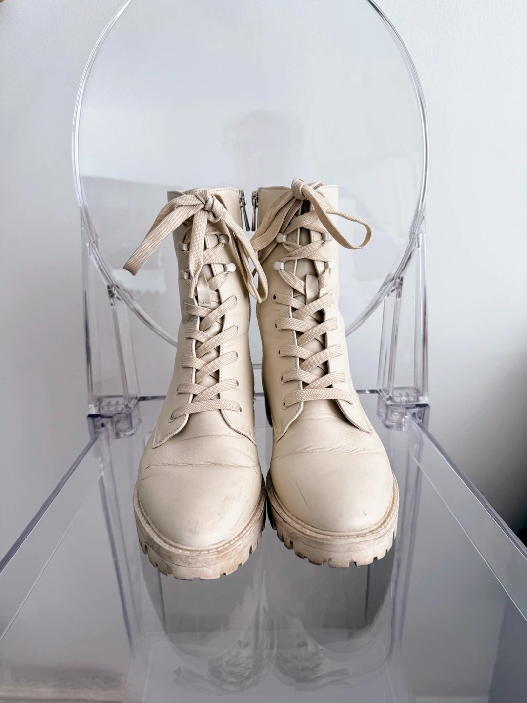 Beige Lace-up Boots Size 8 - photo 2