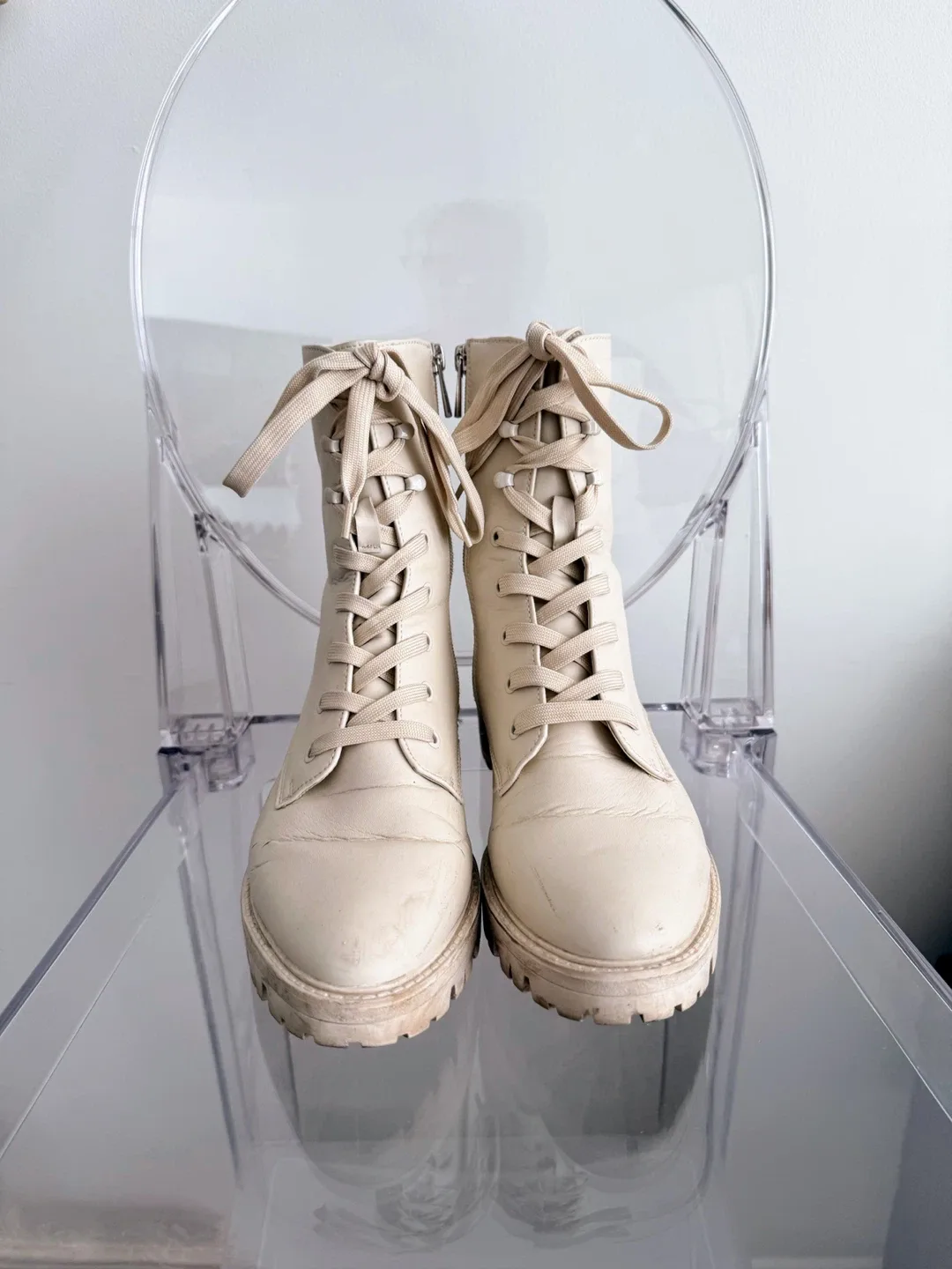 Beige Lace-up Boots Size 8 image indicator(2)