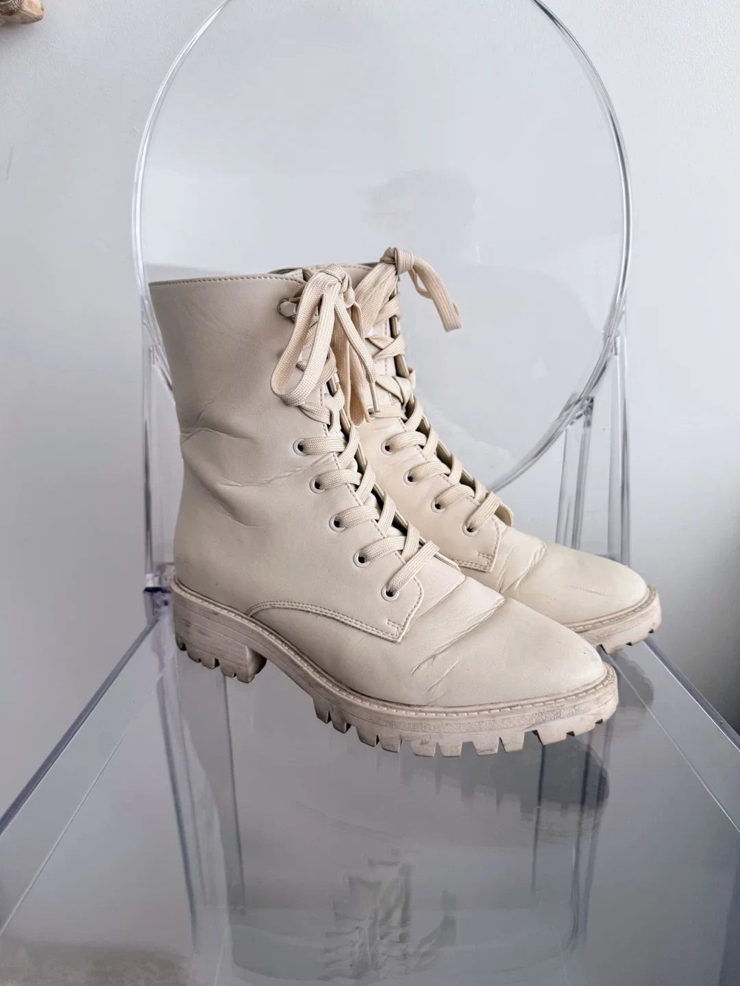 Beige Lace-up Boots Size 8 thumbnail