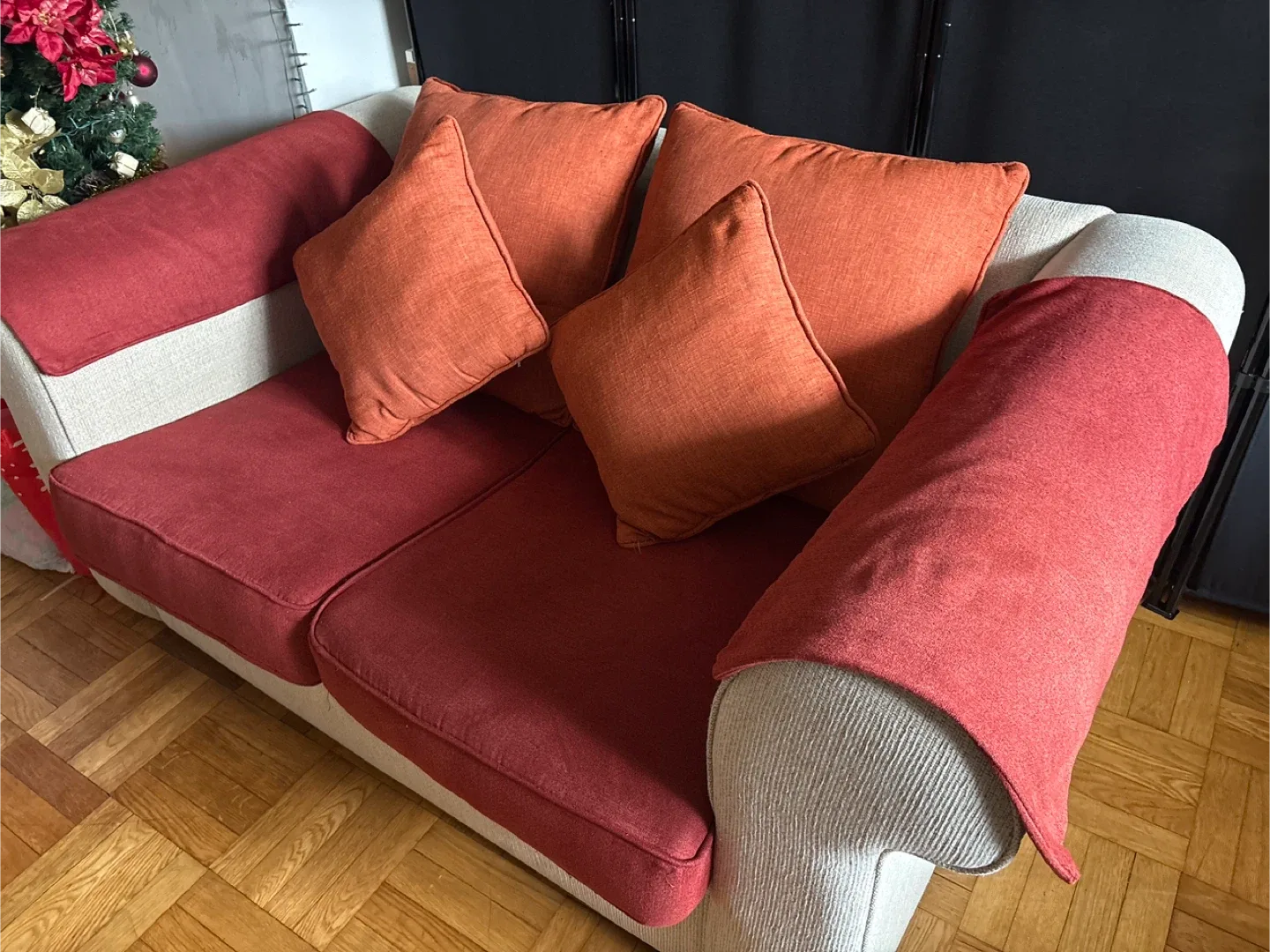 Red & Beige Loveseat Sofa image indicator(2)