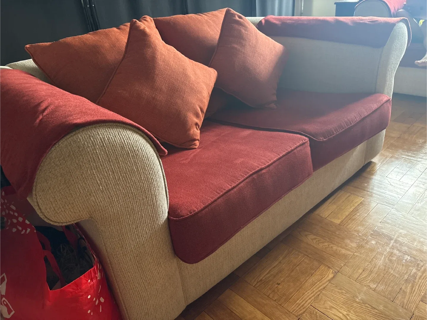 Red & Beige Loveseat Sofa image indicator(4)
