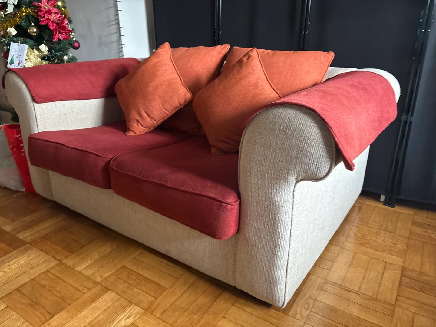 Red & Beige Loveseat Sofa image indicator(3)
