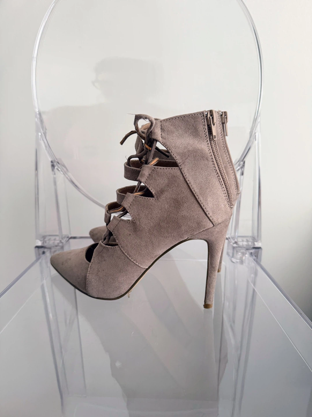Grey Faux Suede Heels Size 8 - photo 3