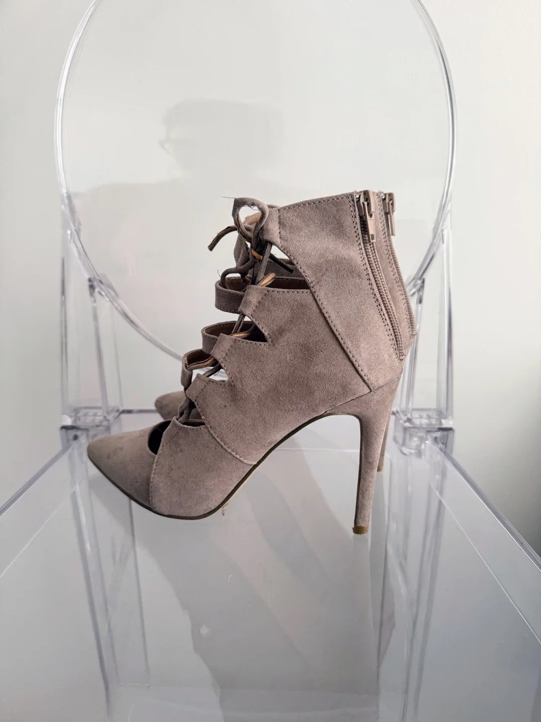 Grey Faux Suede Heels Size 8 image indicator(3)