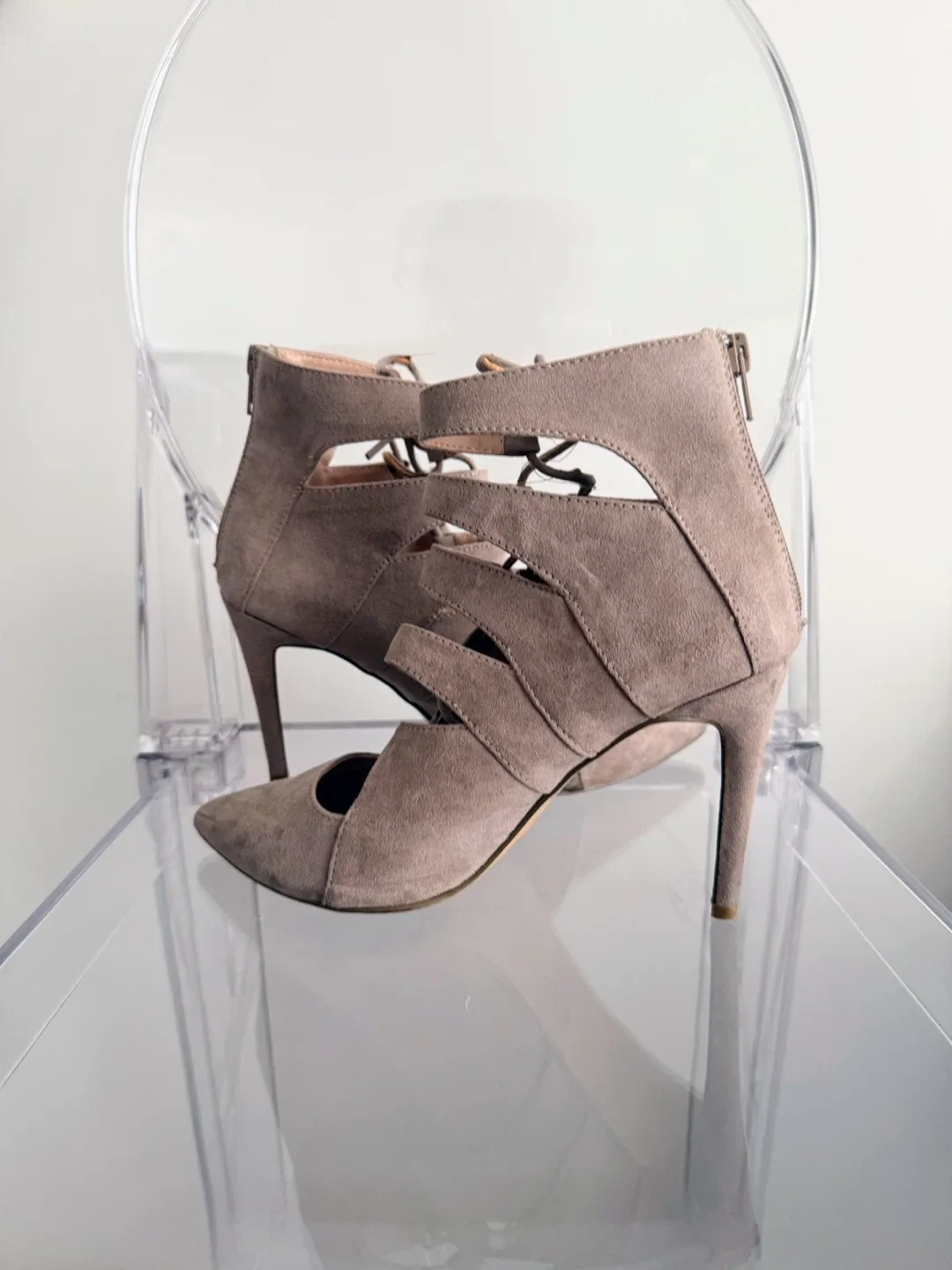 Grey Faux Suede Heels Size 8 image indicator(4)