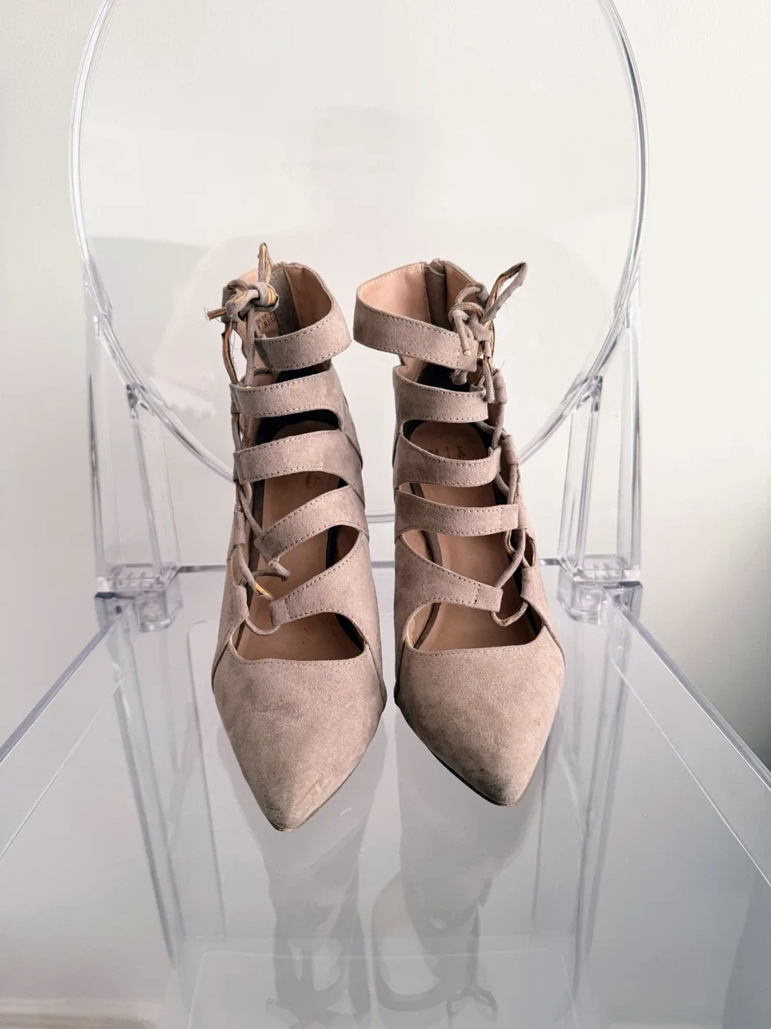 Grey Faux Suede Heels Size 8 image indicator(2)