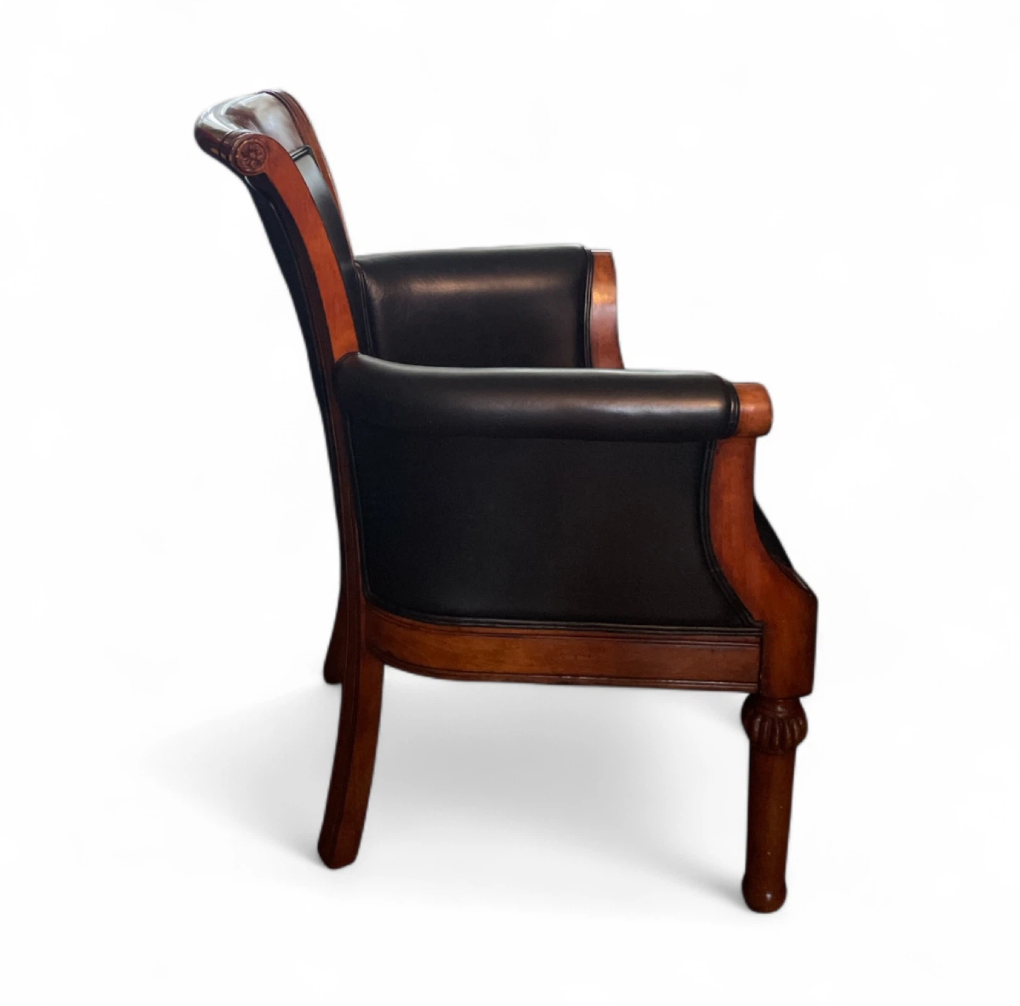 Wood & Black Leather Armchair - photo 3
