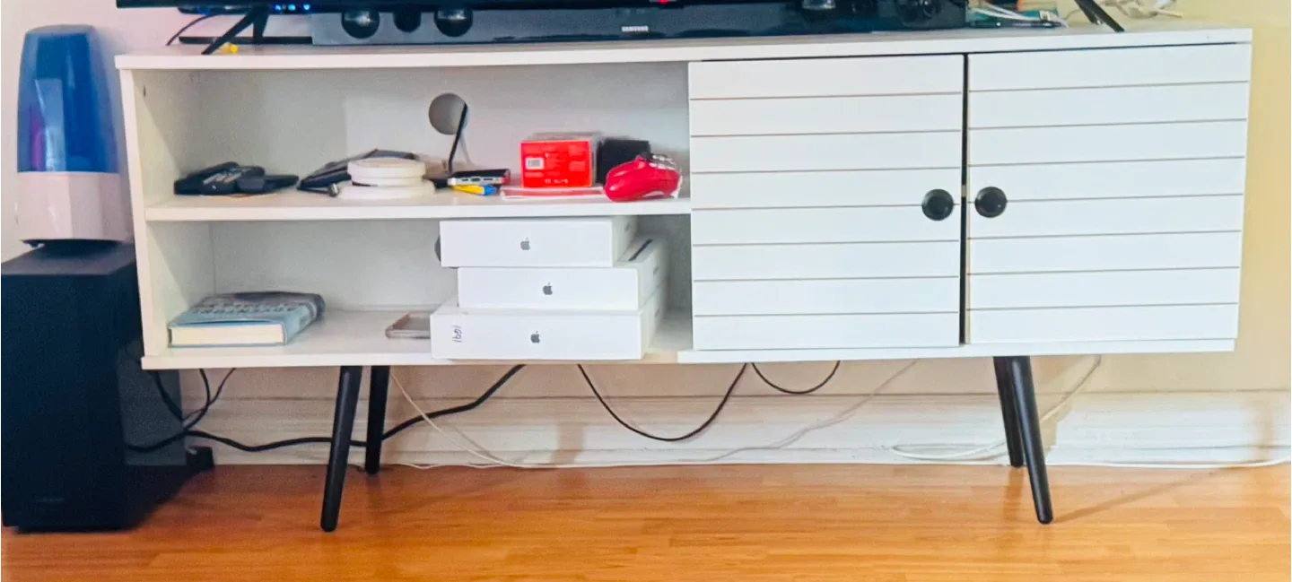 White TV Stand with Storage thumbnail