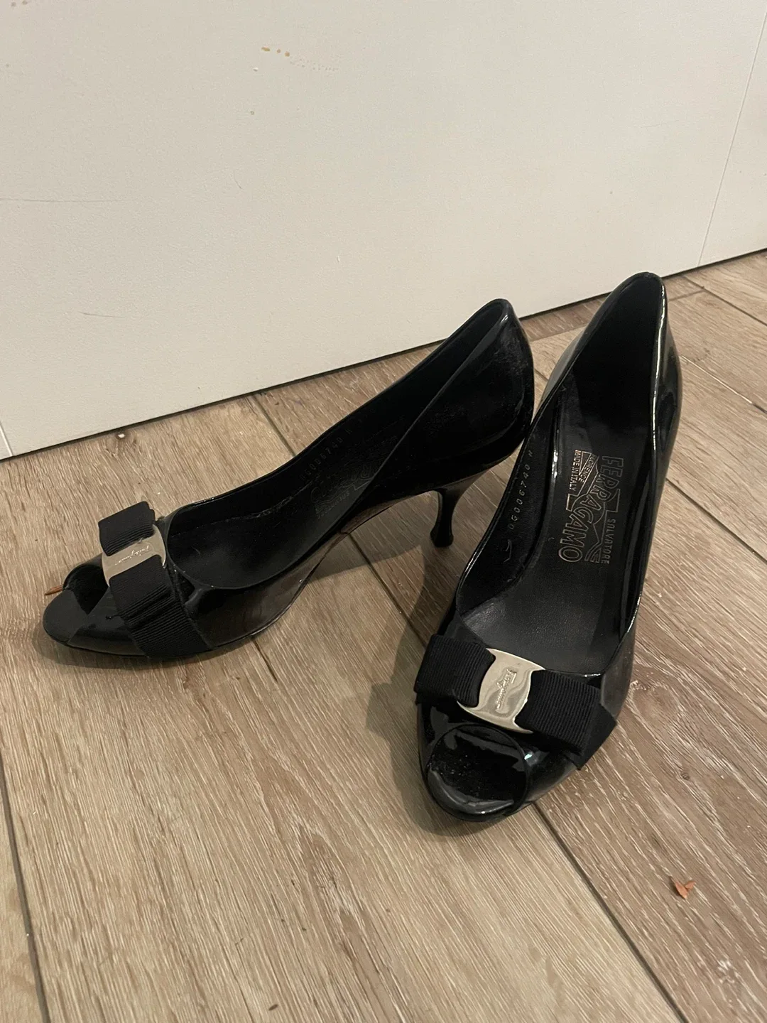 Salvatore Ferragamo Black Patent Leather Heels Size 7.5