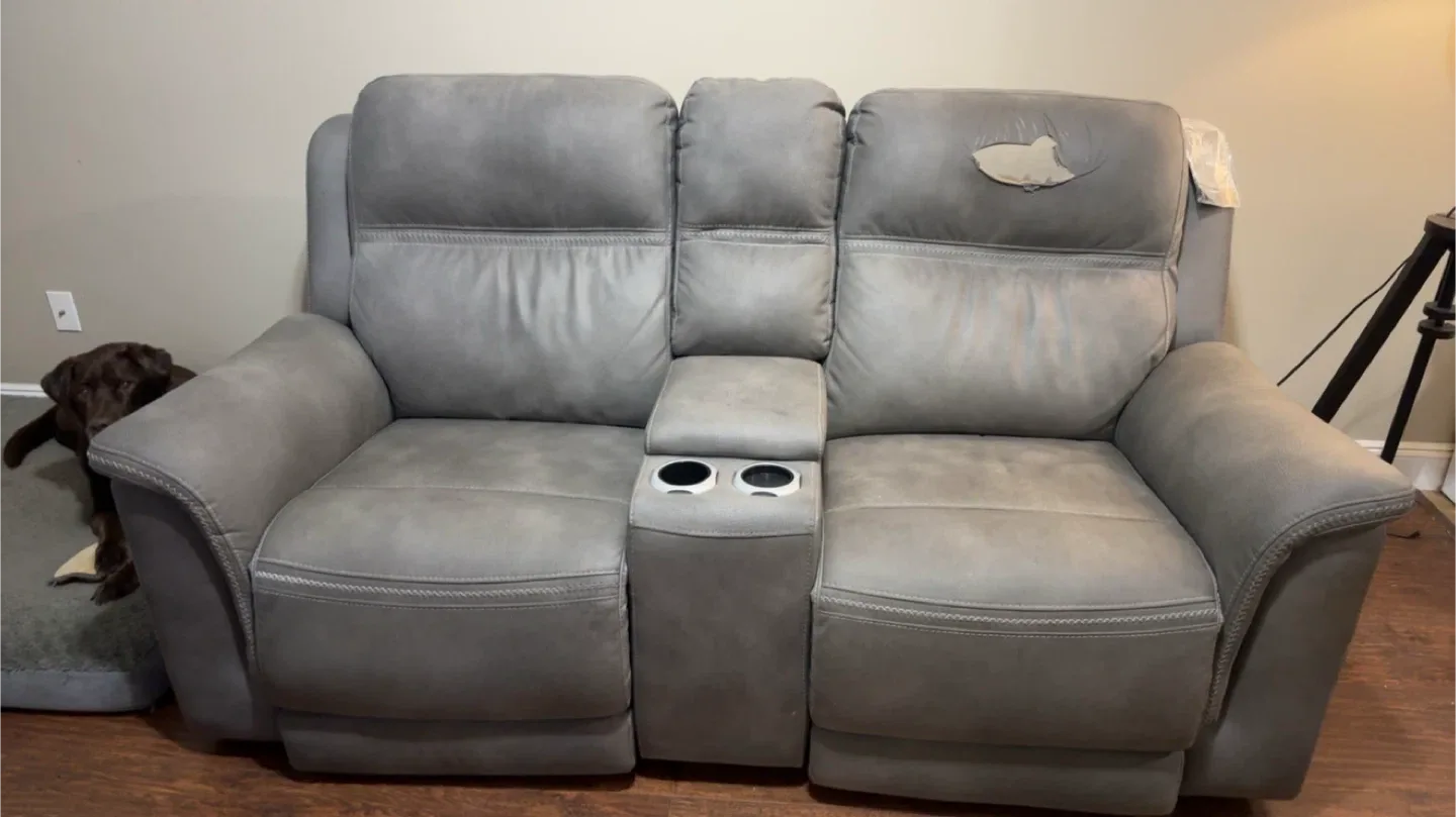 Grey 2-Seat Reclining Loveseat with Console image indicator(2)