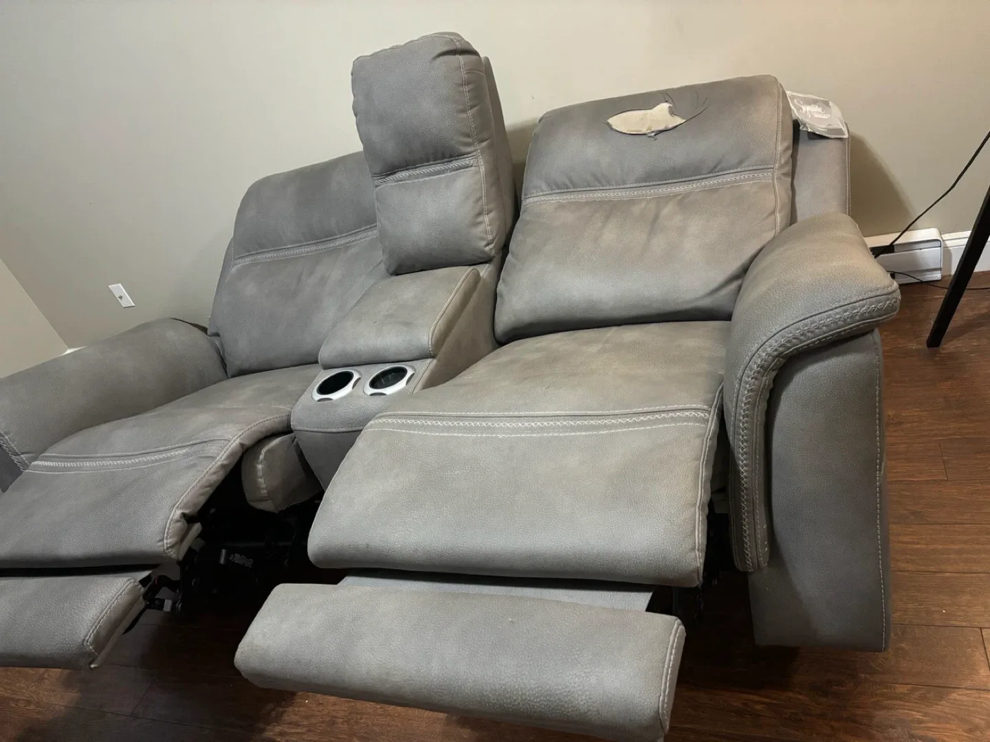 Grey 2-Seat Reclining Loveseat with Console image indicator(4)