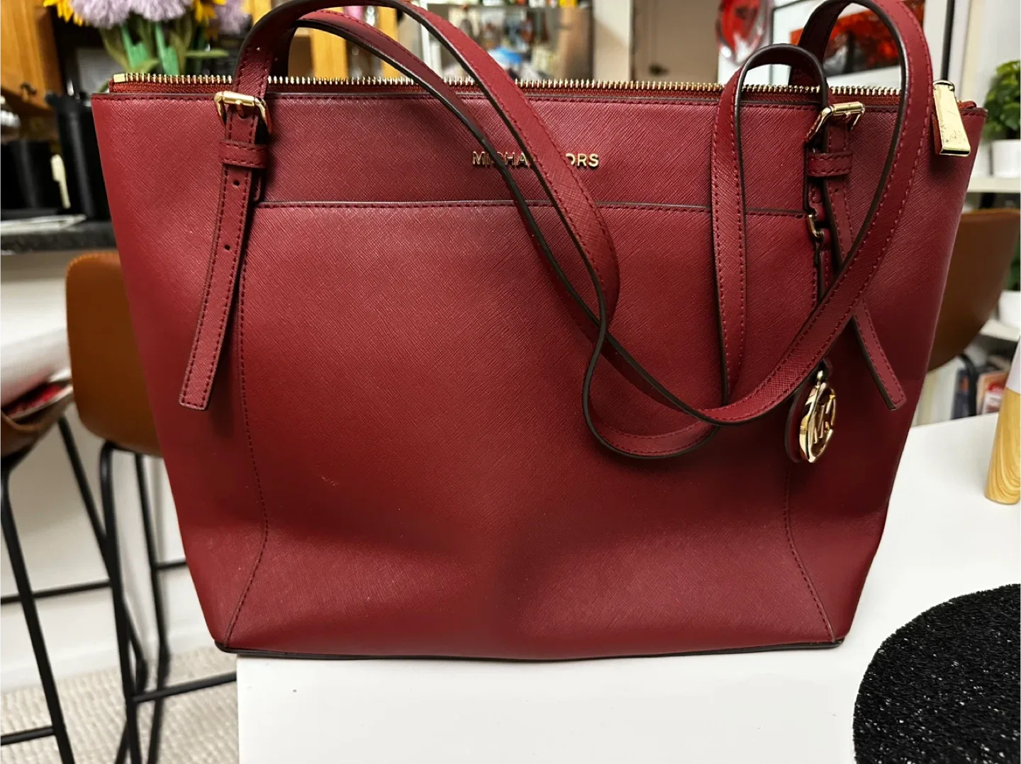 Michael Kors Burgundy Tote Bag image indicator(3)