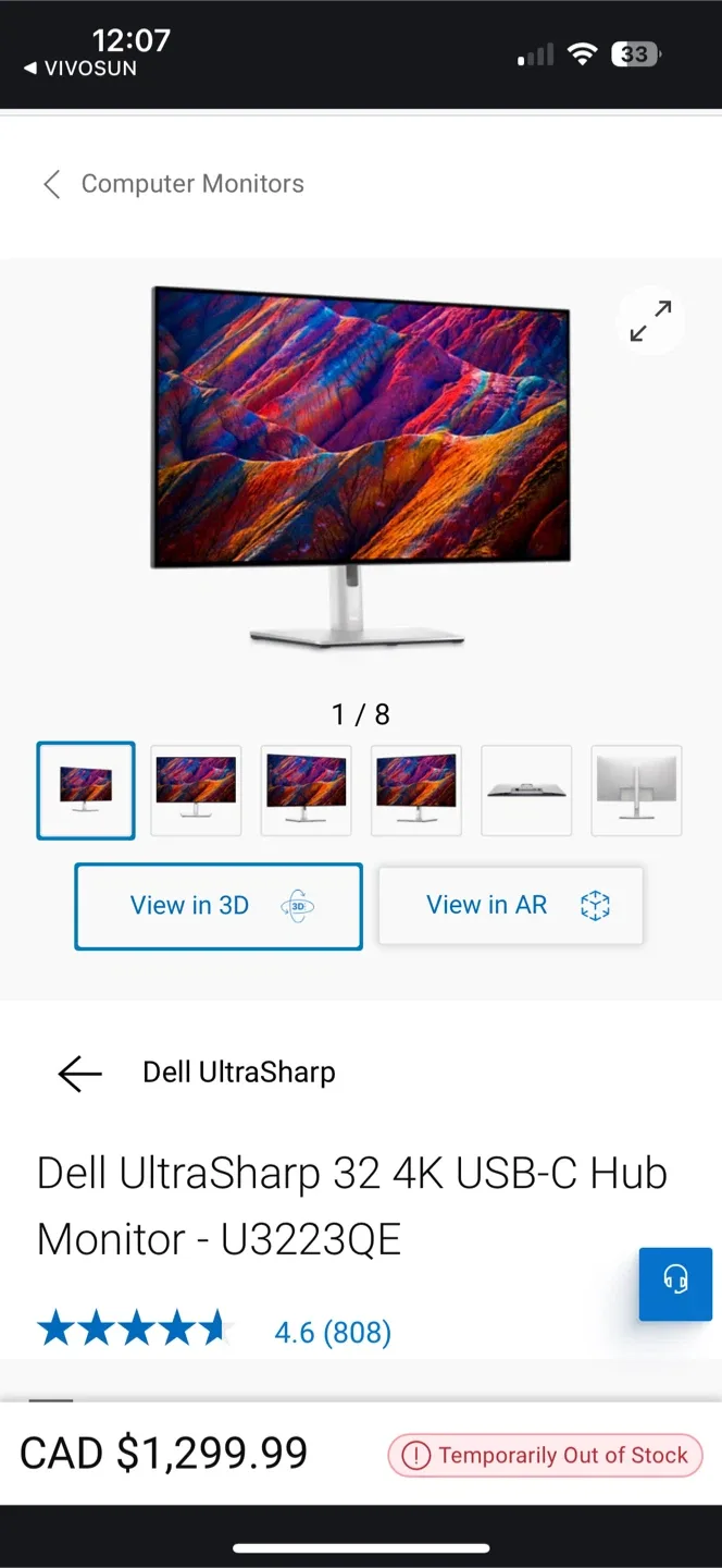 Unused Dell UltraSharp 32" 4K USB-C Hub Monitor - U3223QE thumbnail